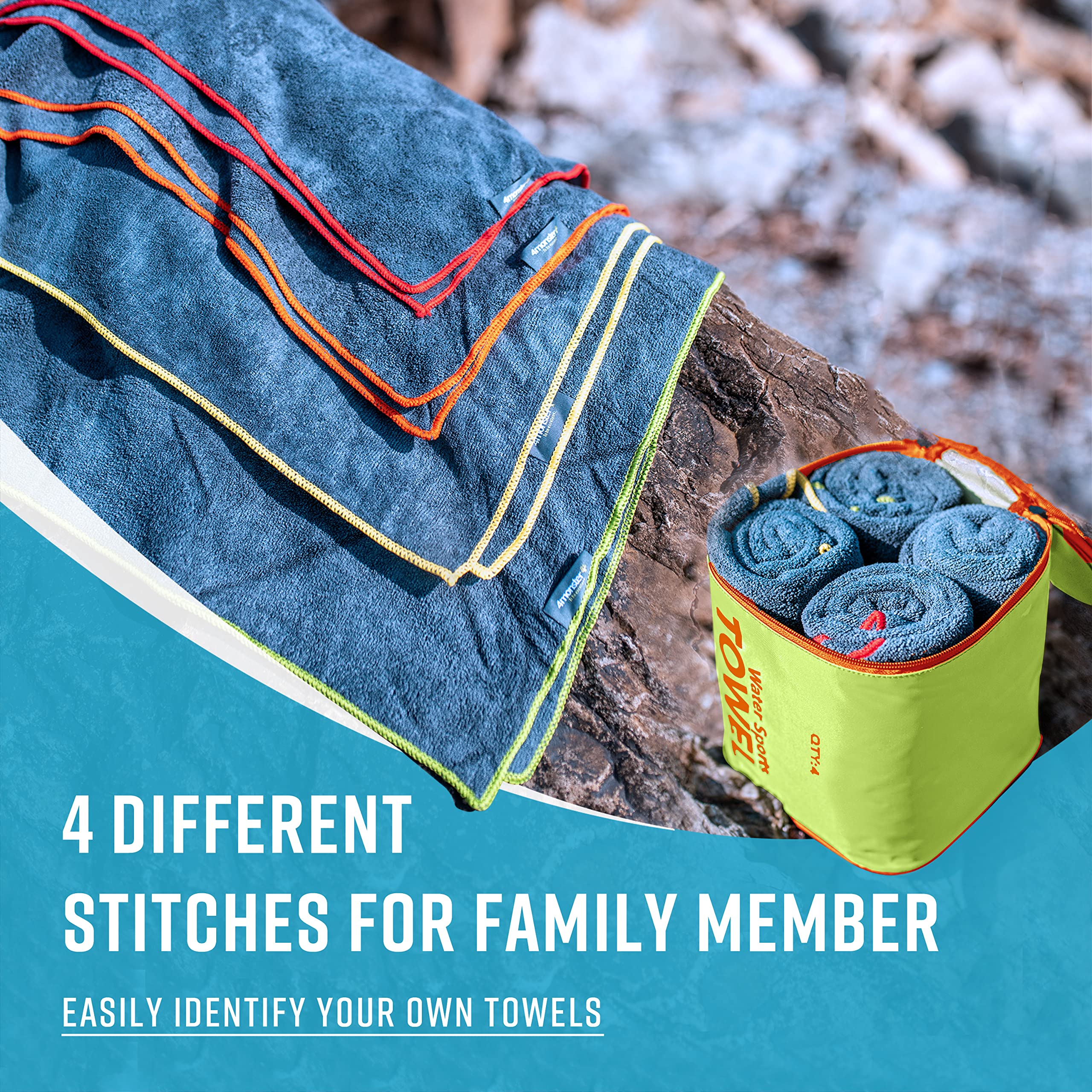 Monster 4 Pack Microfiber Camping Towel Quick Dry Super Absorbent Travel Portable Swim Towel with Waterproof Towel Bag  Lightweight Boat Towel for RV Sport Gym Beach Pool Family Trip