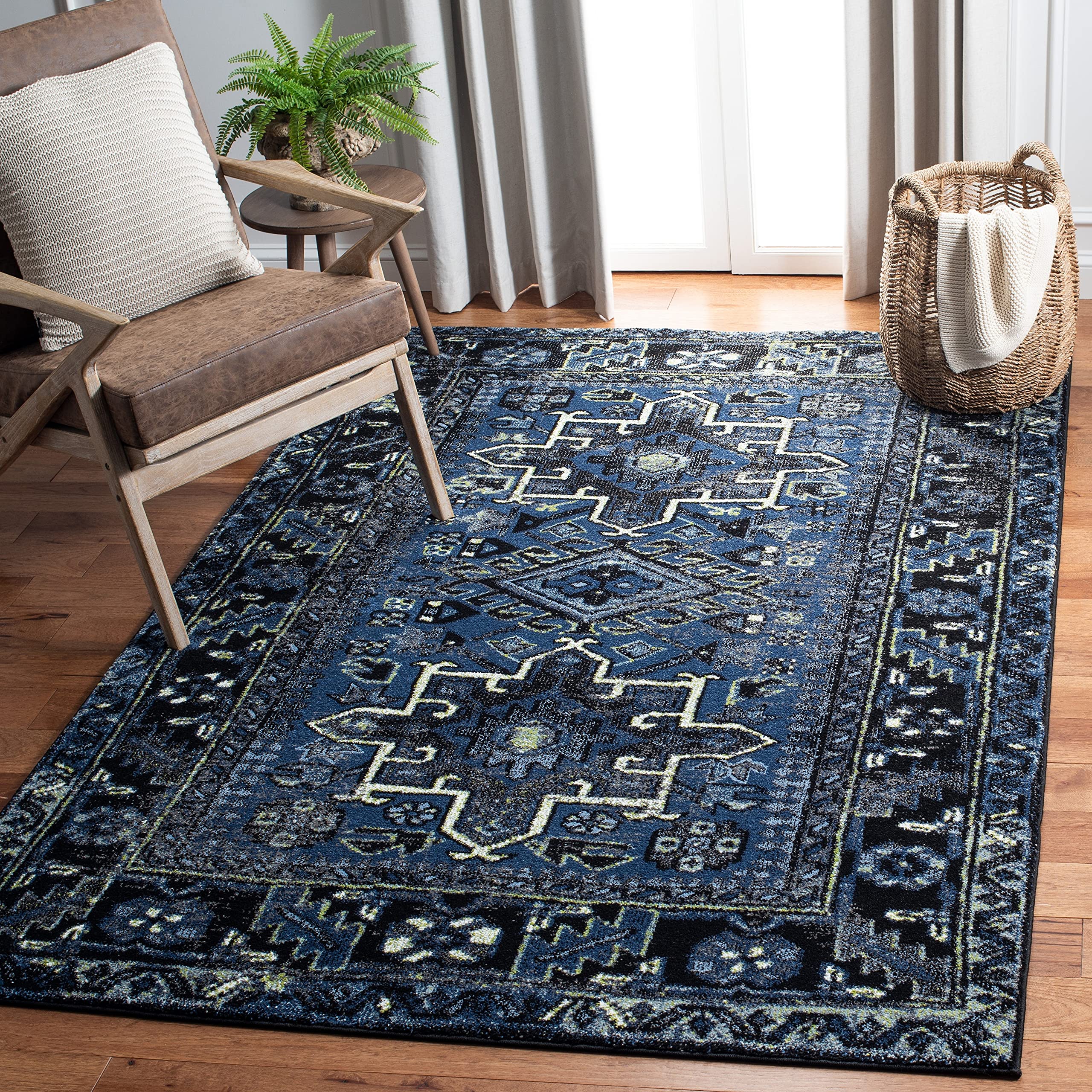 SAFAVIEH Vintage Hamadan Collection Area Rug - 67 x 9, Blue & Grey, Oriental Traditional Persian Design, Non-Shedding & Easy C