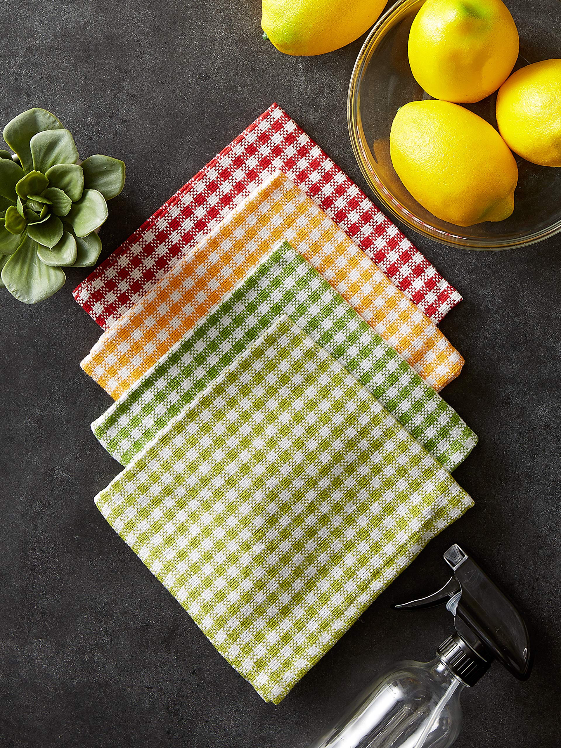 Dii Heavy Duty Kitchen Towels Collection Long Lasting Quality, Cotton Dish Cloth Set, 13X13'', Pea Patch Gingham Check, 4 Piece