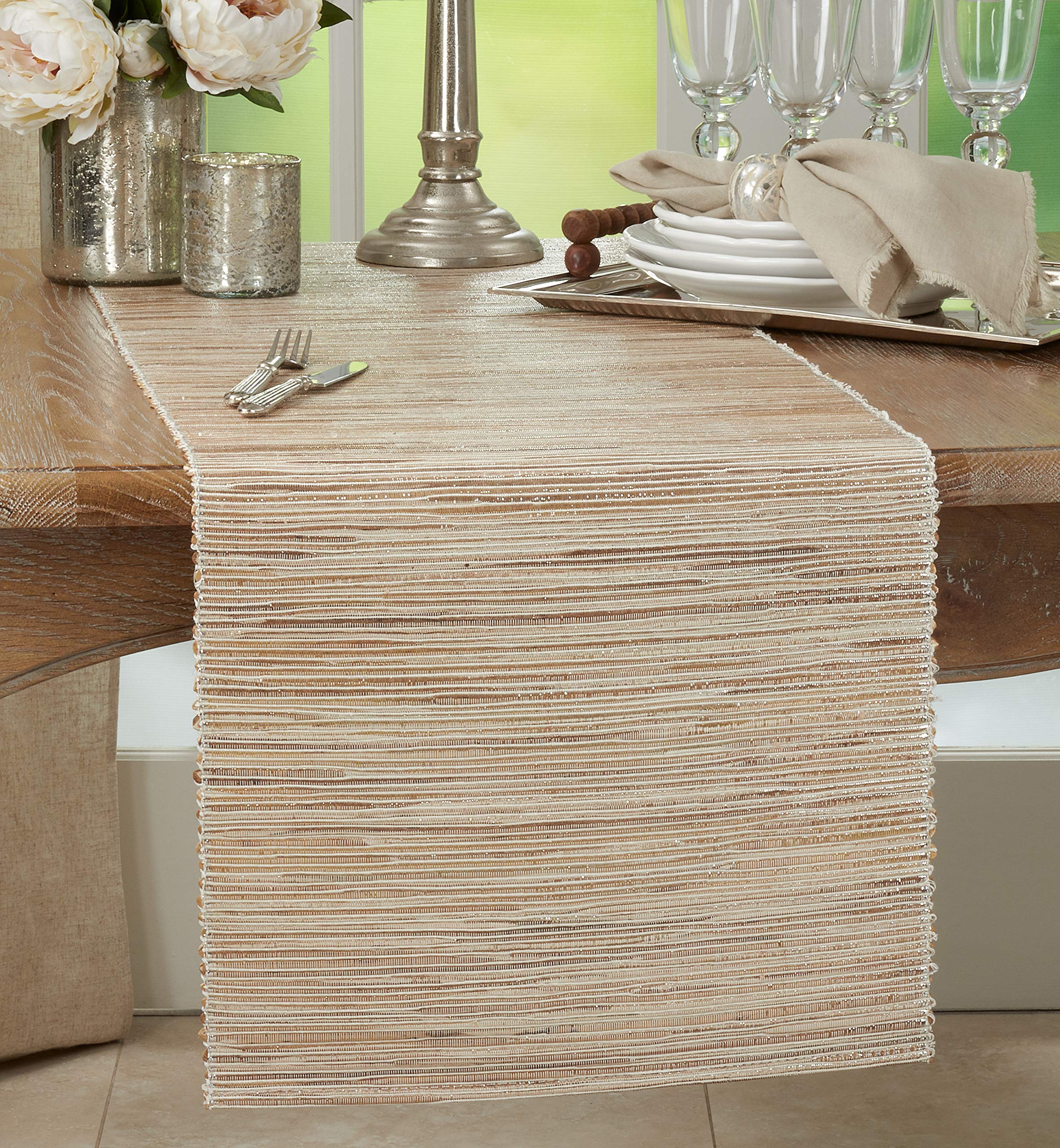 Saro Lifestyle Melaya Collection Shimmering Woven Nubby Water Hyacinth Table Runner, 16'' X 72'', Natural