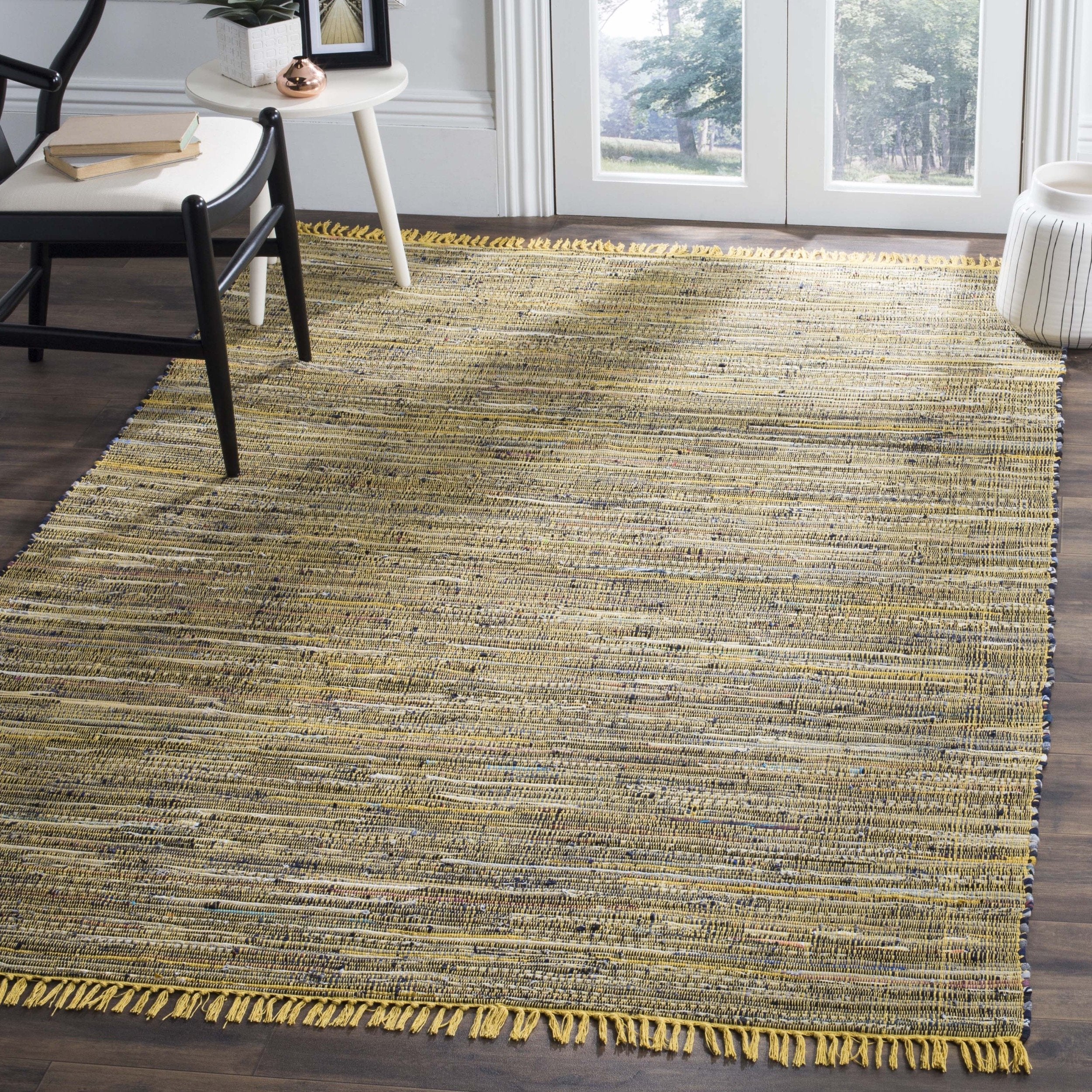 SAFAVIEH Rag Rug Collection Accent Rug - 3 x 5, Yellow & Multi, Handmade Boho Stripe Cotton, Ideal for High Traffic Areas in E