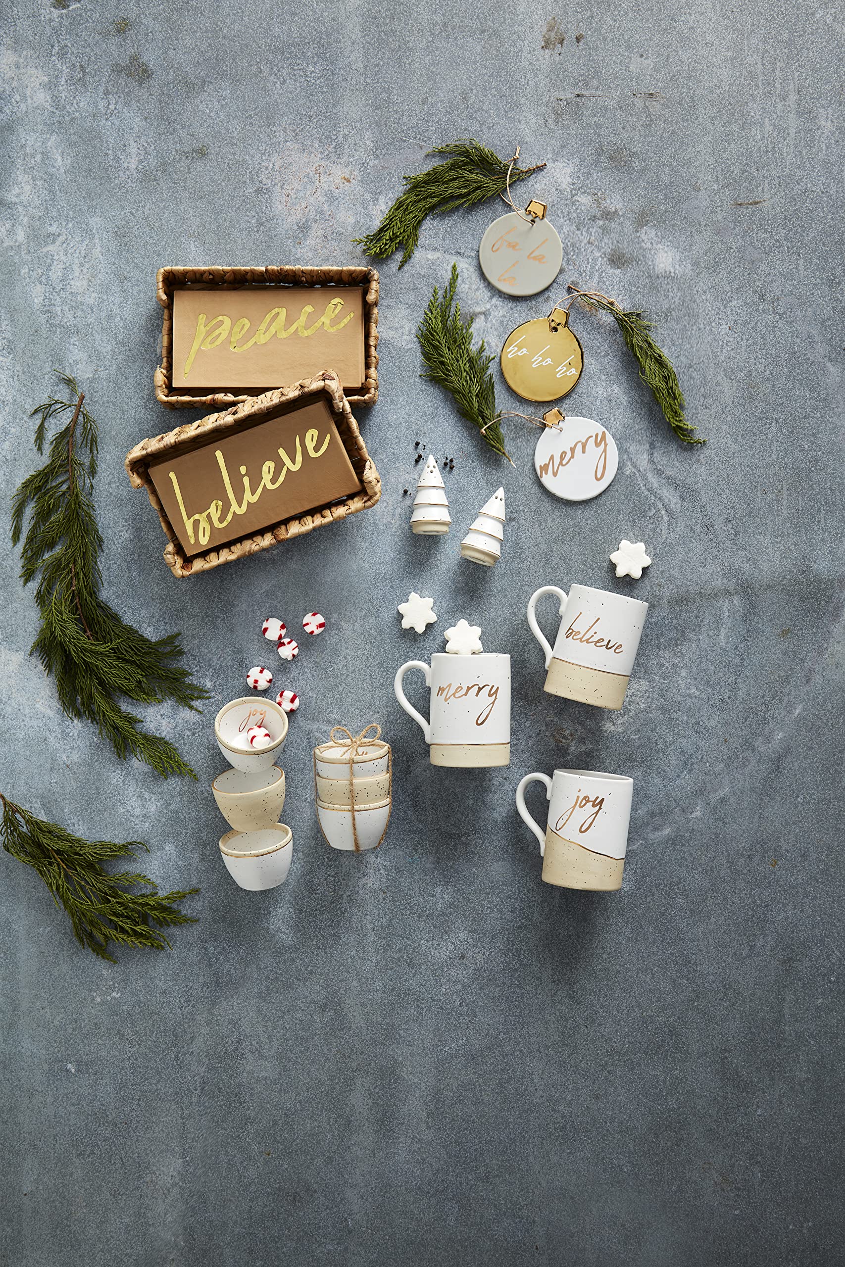 Mud Pie Stoneware Tree Salt And Pepper Set, Gold, 3 1/4'' X 4'' Dia