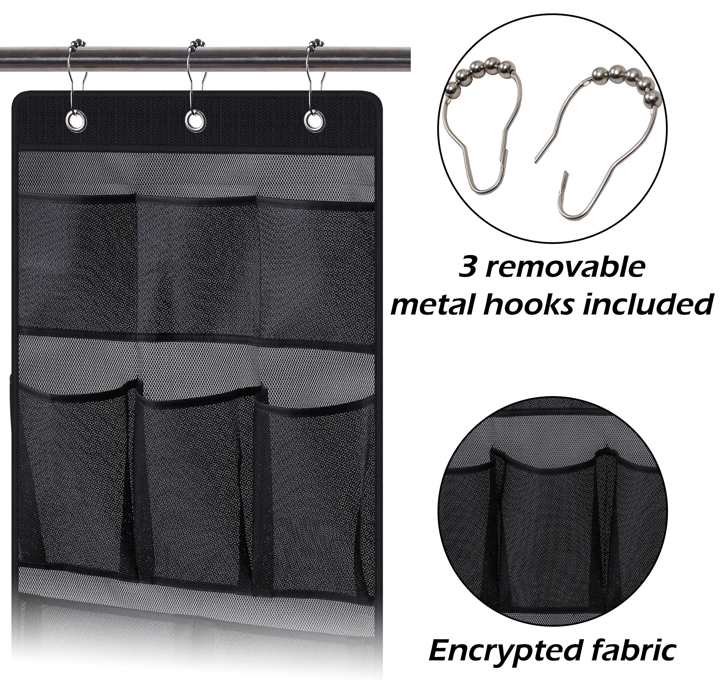 Kimbora Mesh Shower Caddy Hanging Bathroom Organizer Storage With 2 Large Pockets 3 Rings Hang Curtain Rod For Dorm Cruise Rv, B