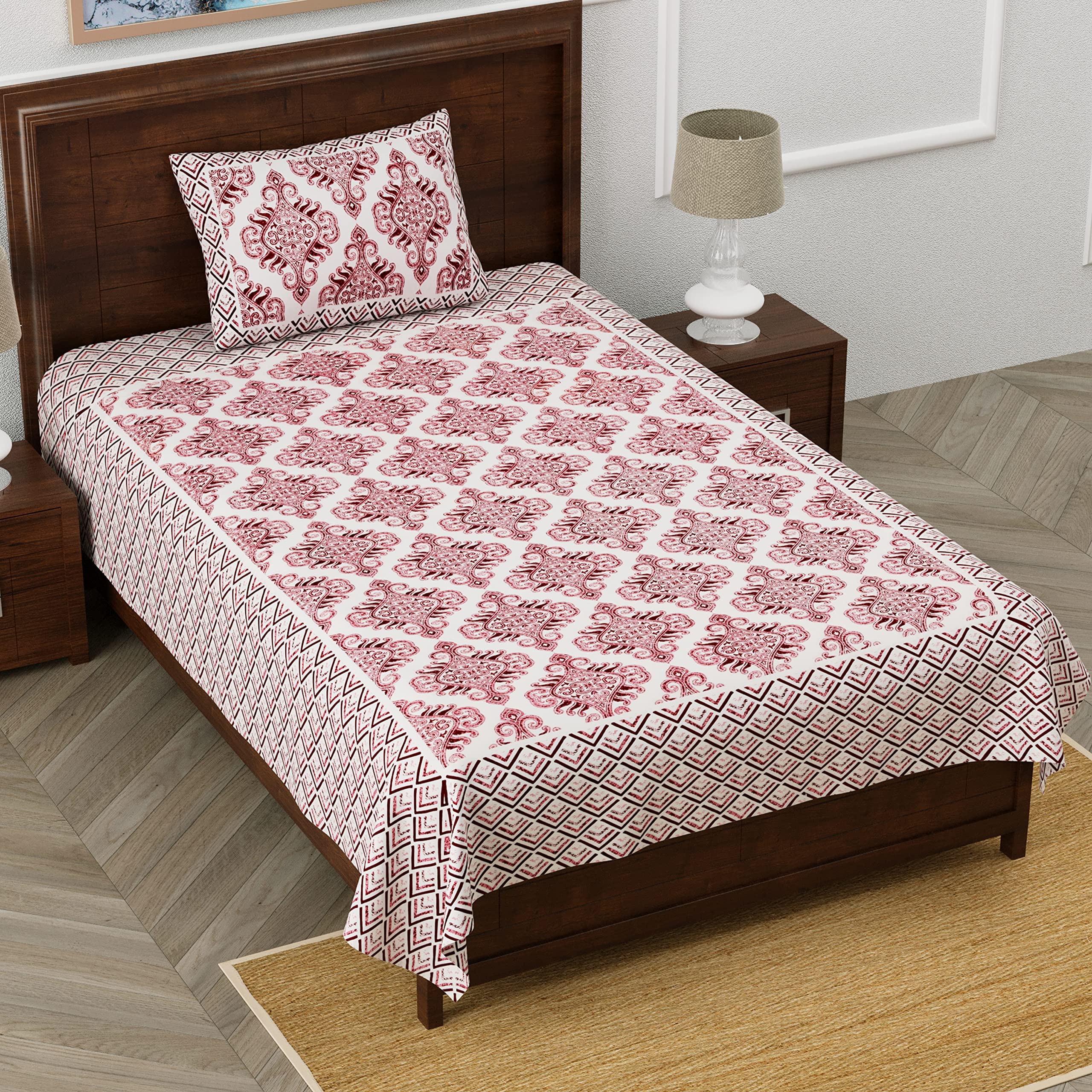 Easygoods Cotton Bedsheet For Single Bedsheet With 1 Pillow Cover 60X90 Inch, Handcrafted Bed Sheets (Maroon)