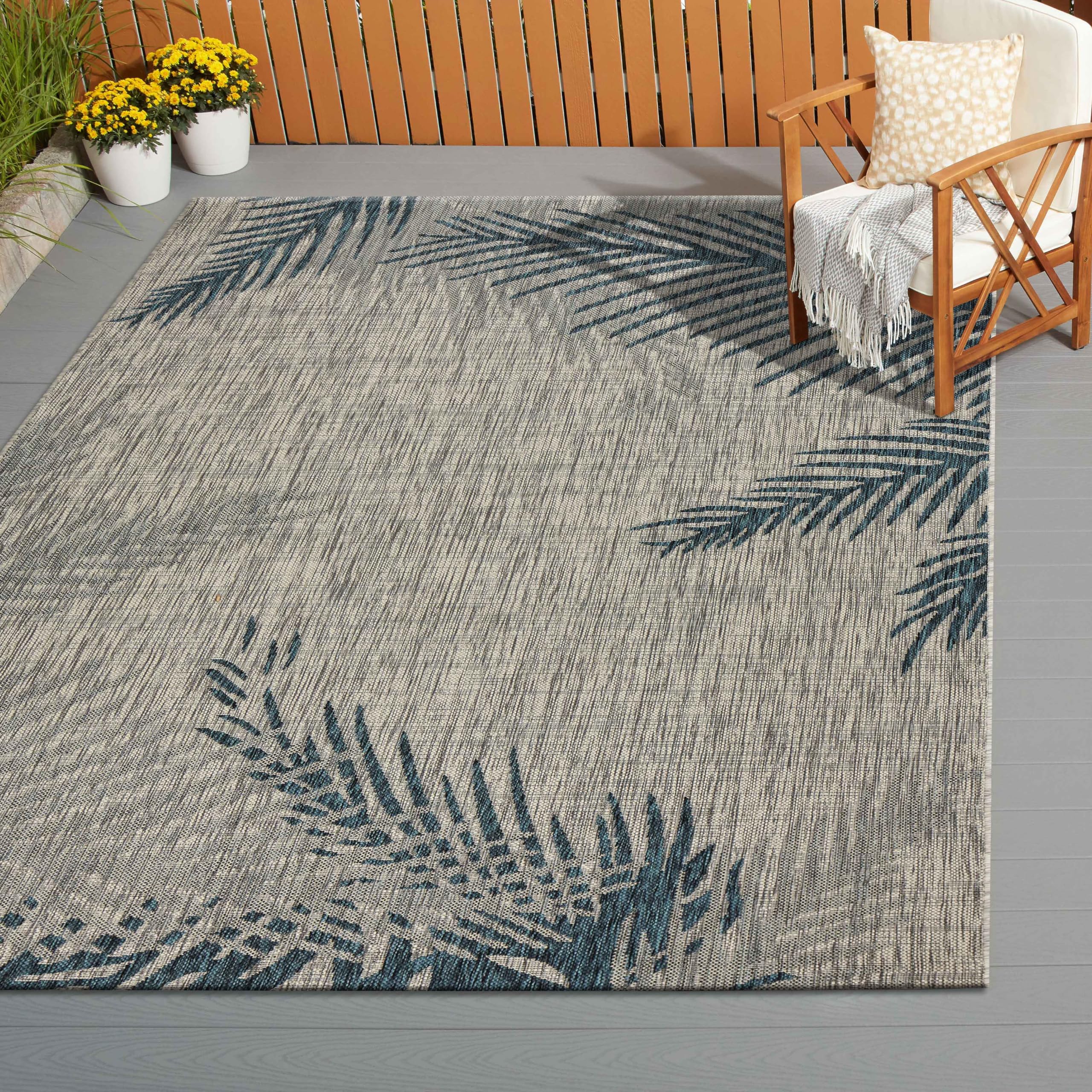 LR Home Captiva Tropical Palms Indoor/Outdoor Area Rug, 79 x 95, Gray/Blue