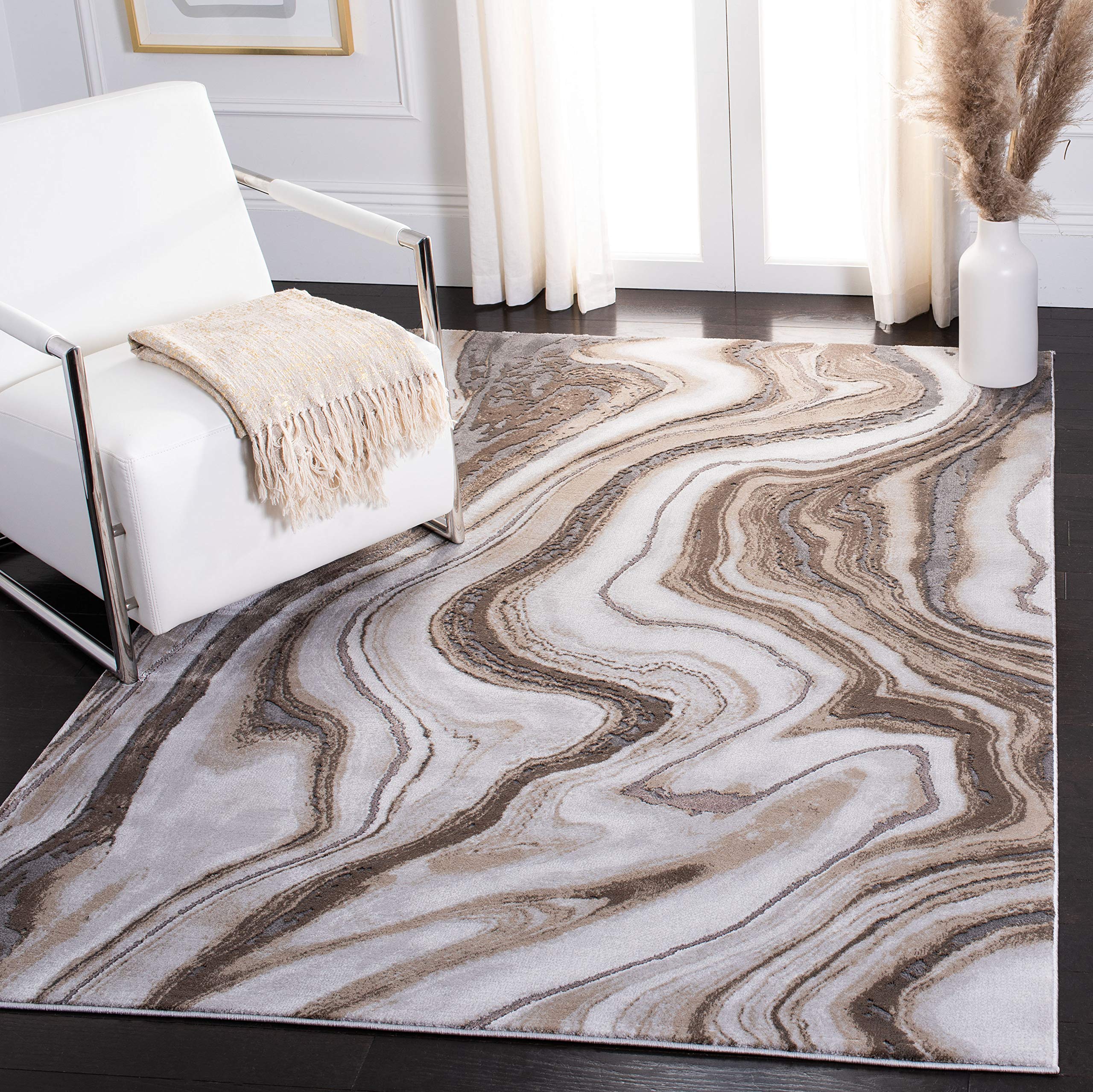 SAFAVIEH Craft Collection 53 Square Gold / Grey CFT819D Modern Abstract Non-Shedding Living Room Bedroom Area Rug