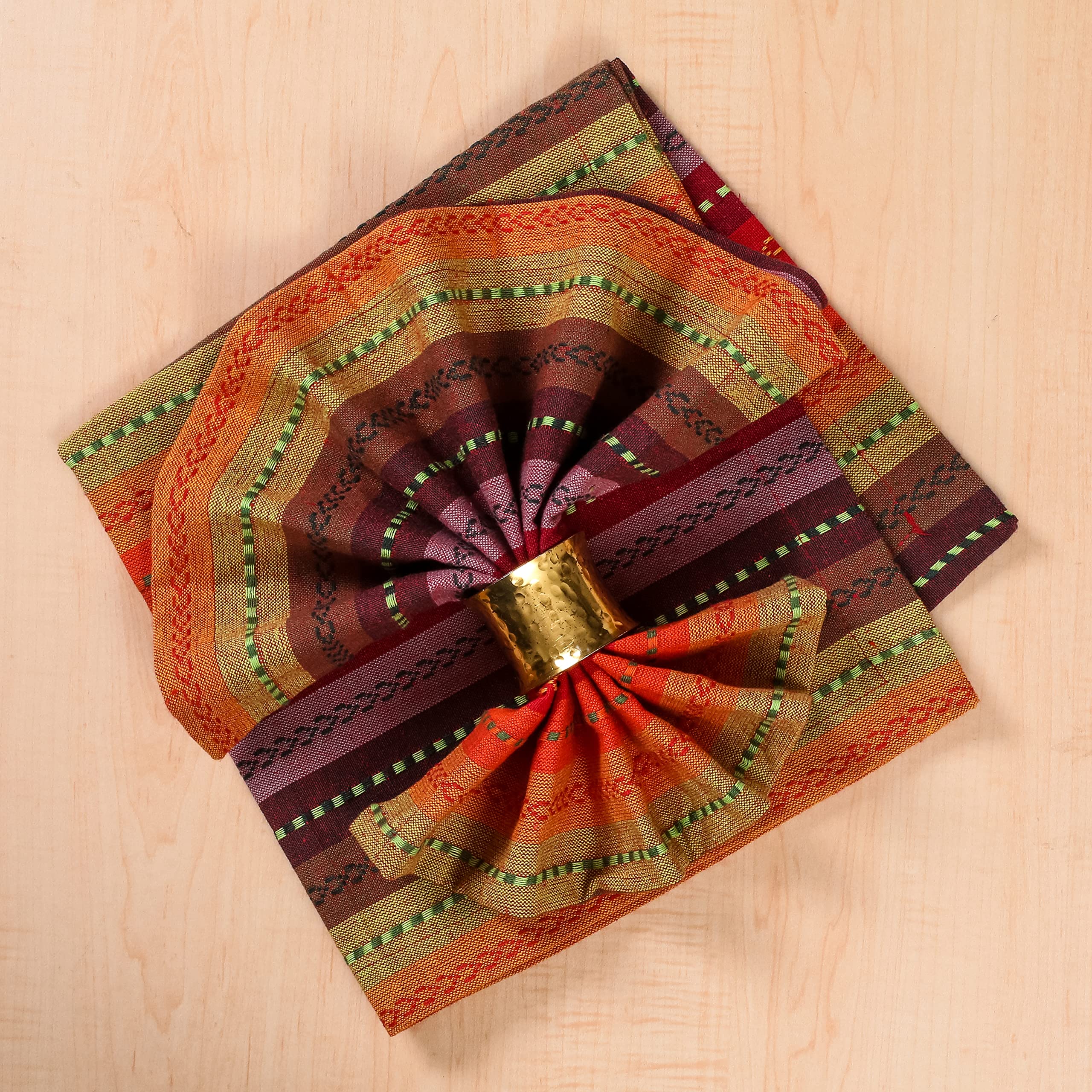 Hausattire Reusable Napkins Cloth Washable 100% Cotton Salsa Stripe 18X18 Inch Dinner Napkins|Table Napkins For Spring Easter Ba