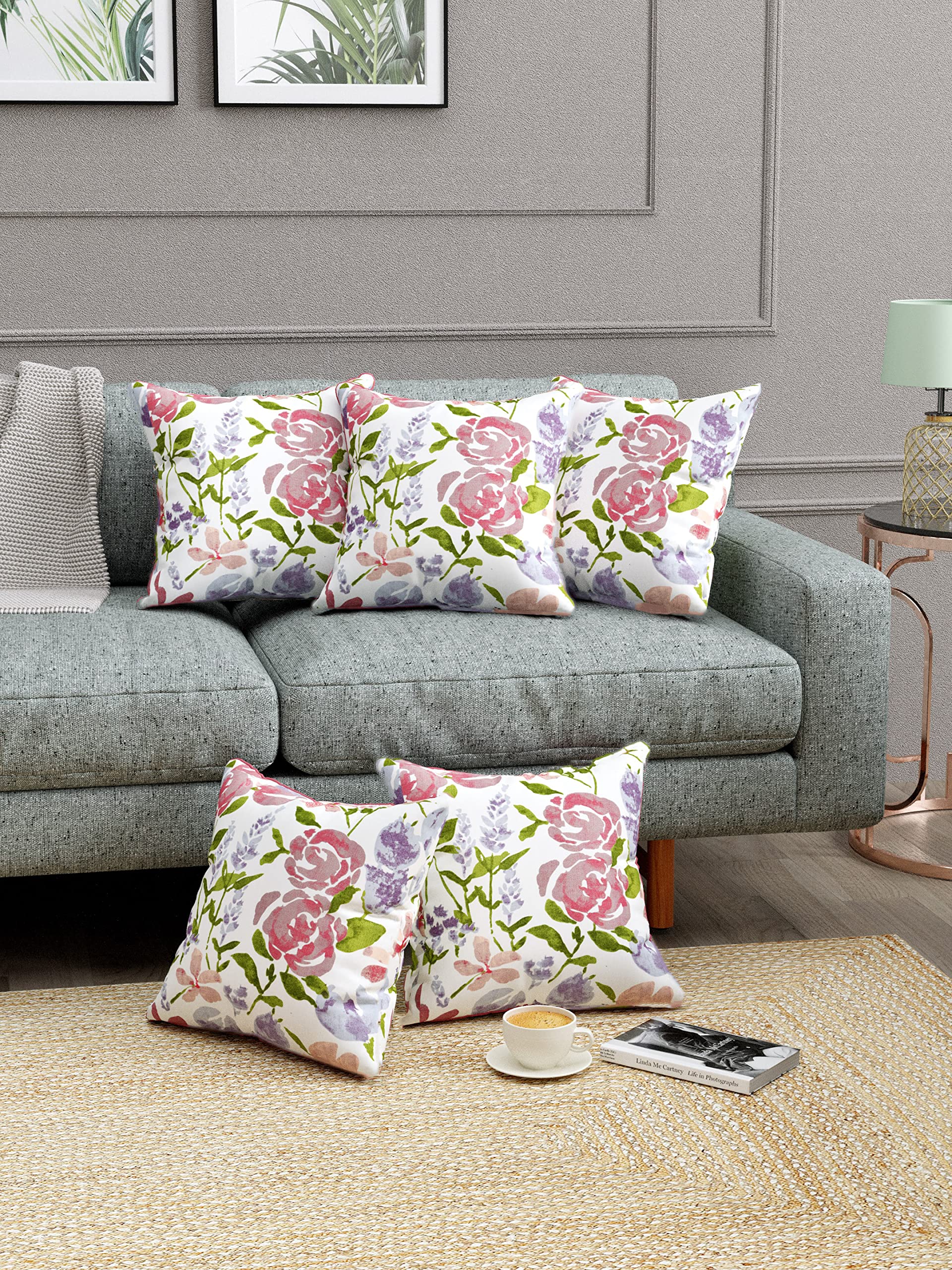 Trance Home Linen 100% Thick Cotton Printed 18X18 Inch Cushion Covers For Sofa And Diwan | Throw Pillow/Small Cushion Pillow Cov