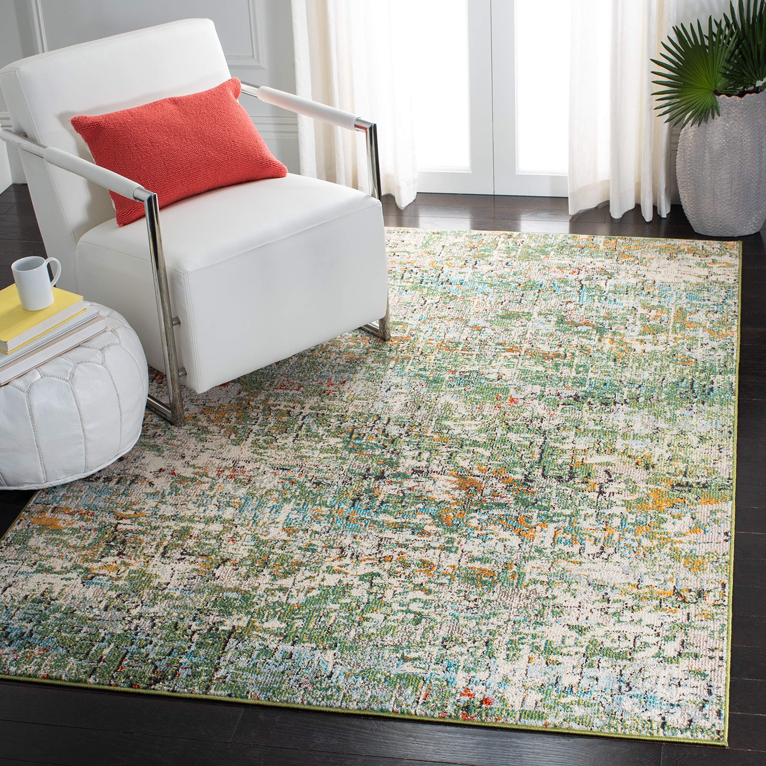 SAFAVIEH Madison Collection Accent Rug - 3 x 5, Green & Turquoise, Modern Abstract Design, Non-Shedding & Easy Care, Ideal for