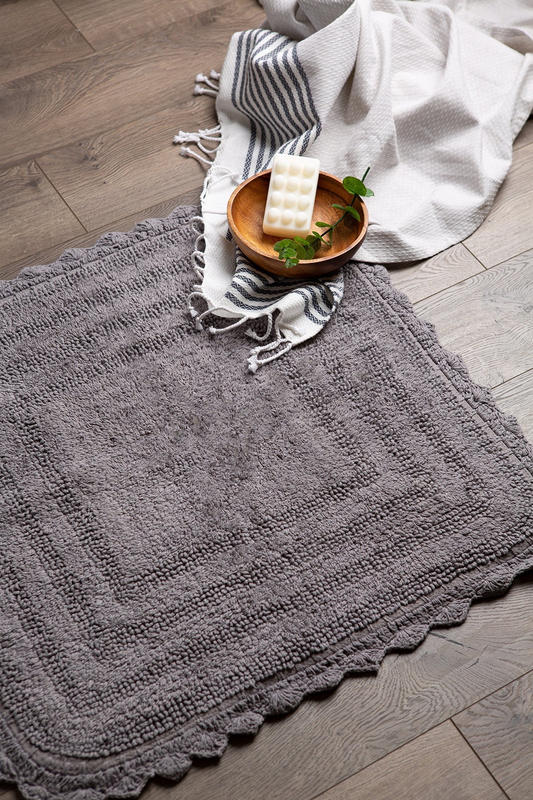 DII Crochet Collection Reversible Bath Mat  Square  24x24  Gray
