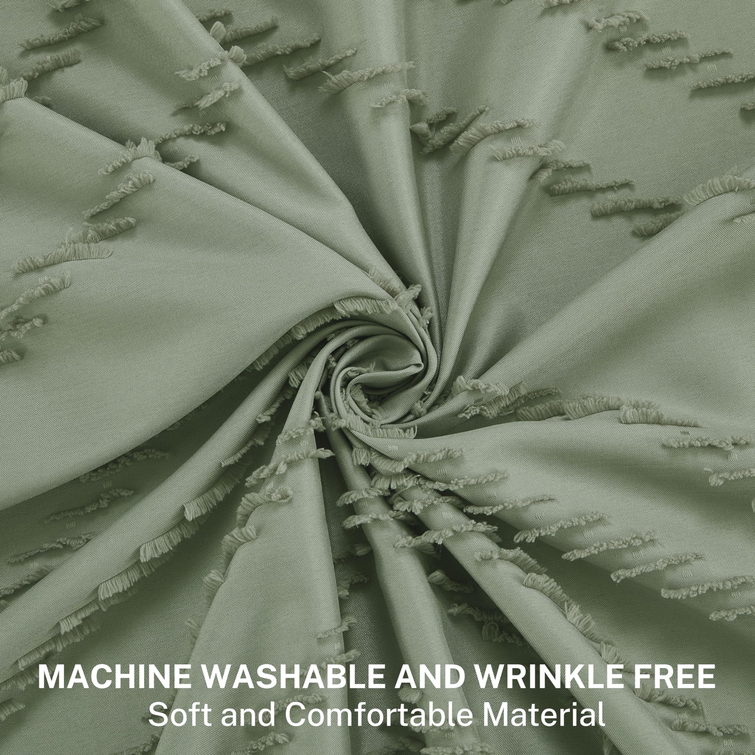 Boho Shower Curtain With Tassel Woven Fabric Sage Green Shower Curtain 72 X 72 Modern Farmhouse Textured Tufted Chevron Striped