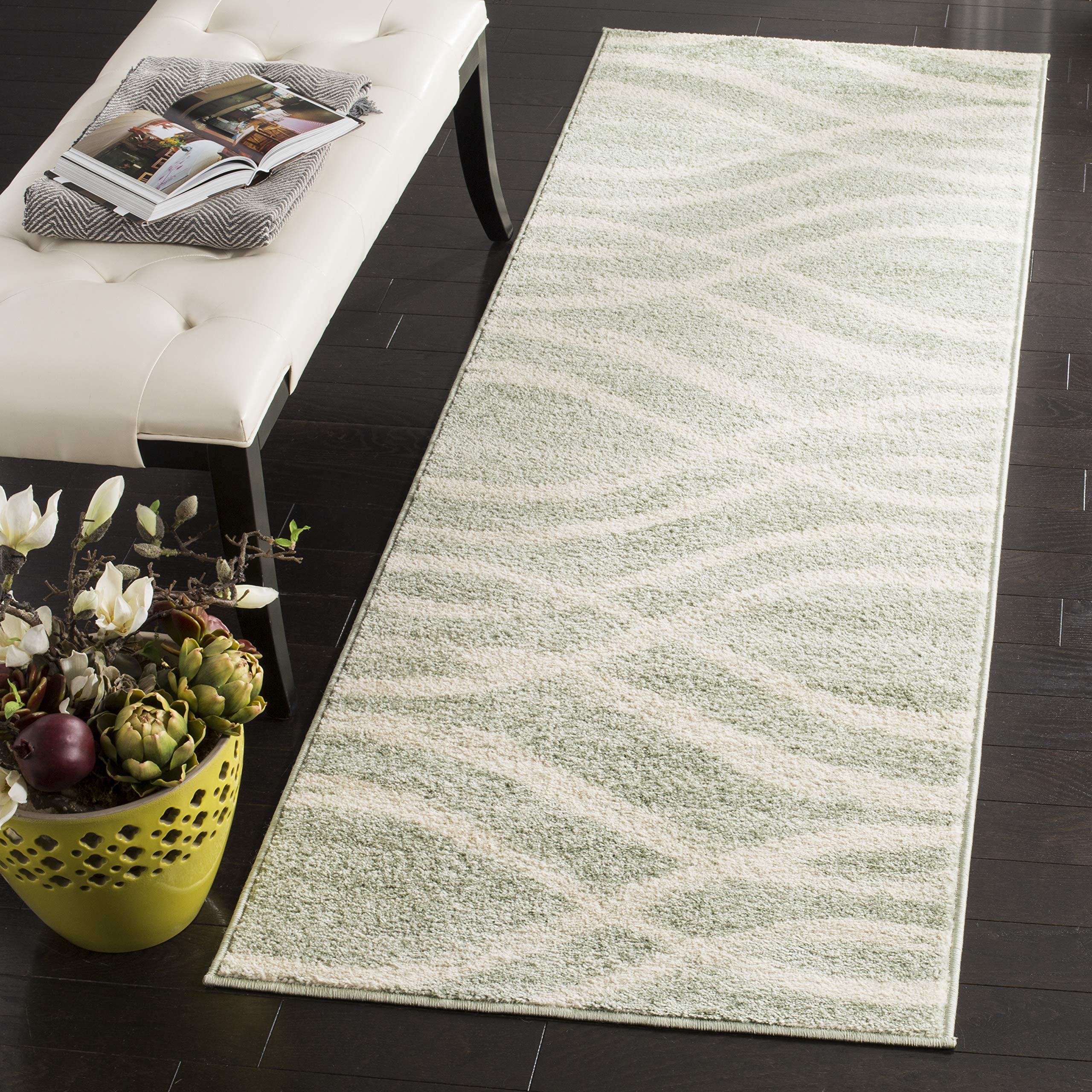 SAFAVIEH Adirondack Collection X-Large Area Rug - 26 x 22, Sage & Cream, Modern Wave Distressed Design, Non-Shedding & Easy Ca