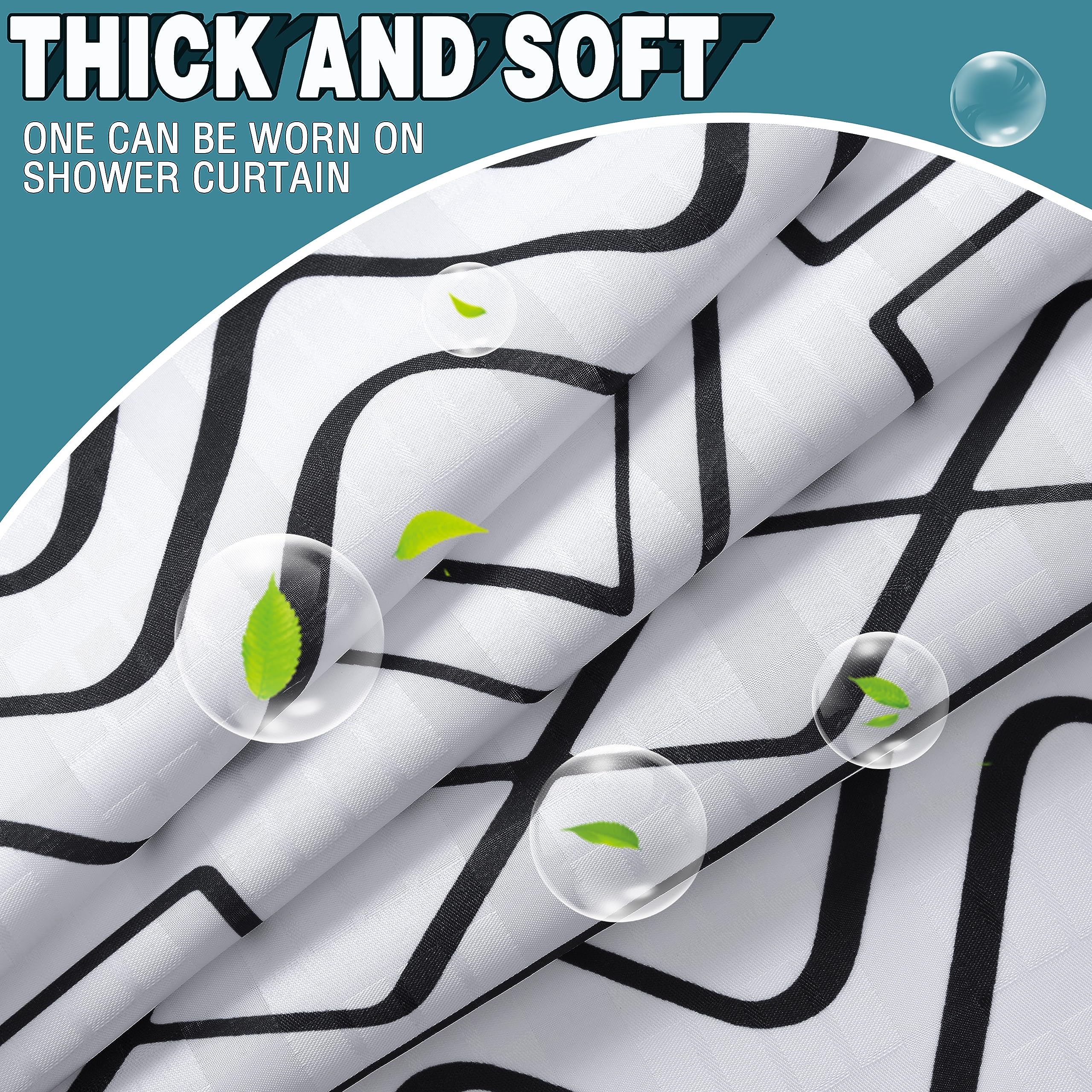 Conbo Mio Boho Shower Curtain Shower Hotel Fabric White Shower Curtain with Snap in Liner for Bathroom Machine Washable Waterproof Repellent Shower Curtain (Check-Boho White 71''(W) x 84''(H))