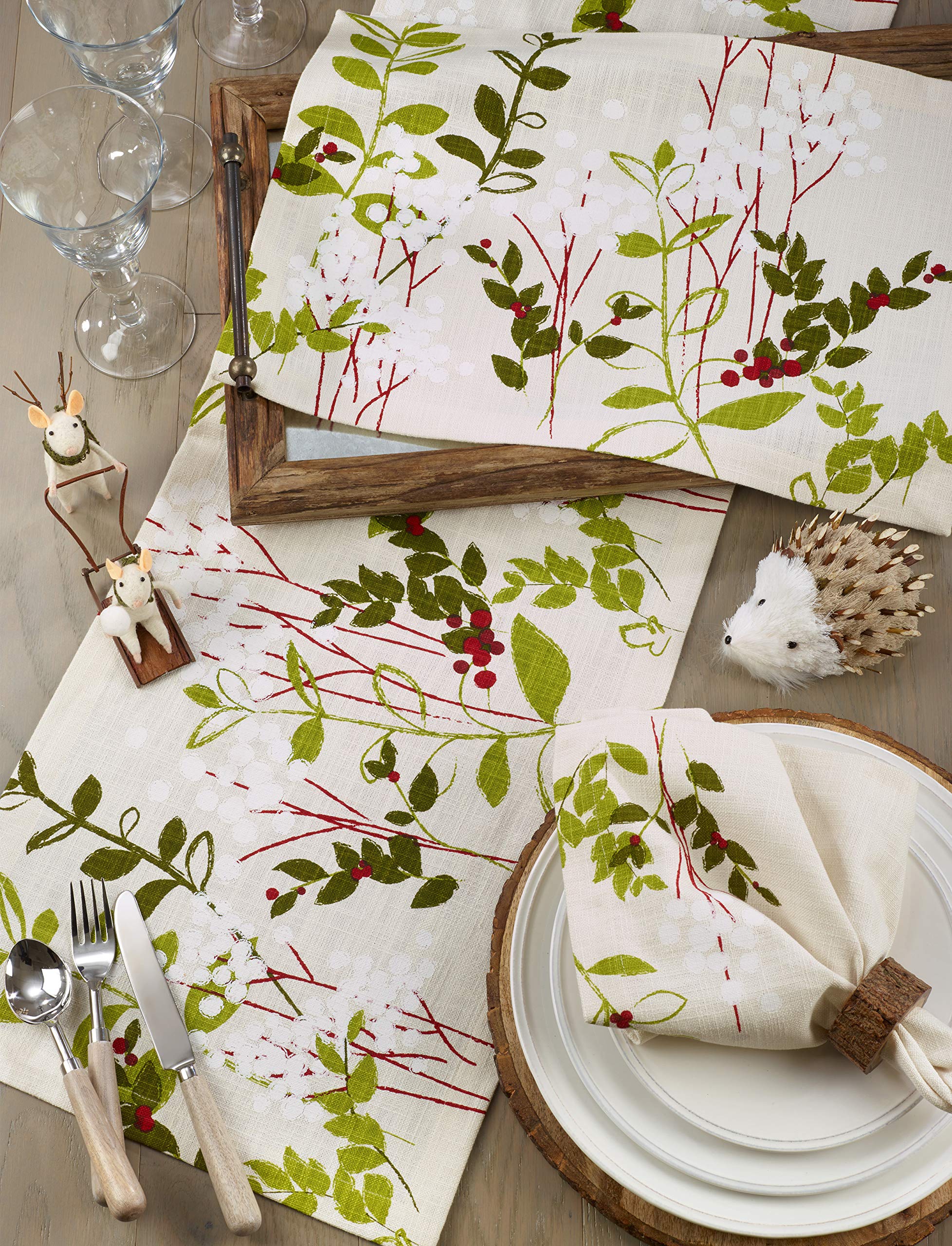 SARO LIFESTYLE No?l Jardin Collection Holiday Table Runner With Botanical Print  14'' x 72''  Natural