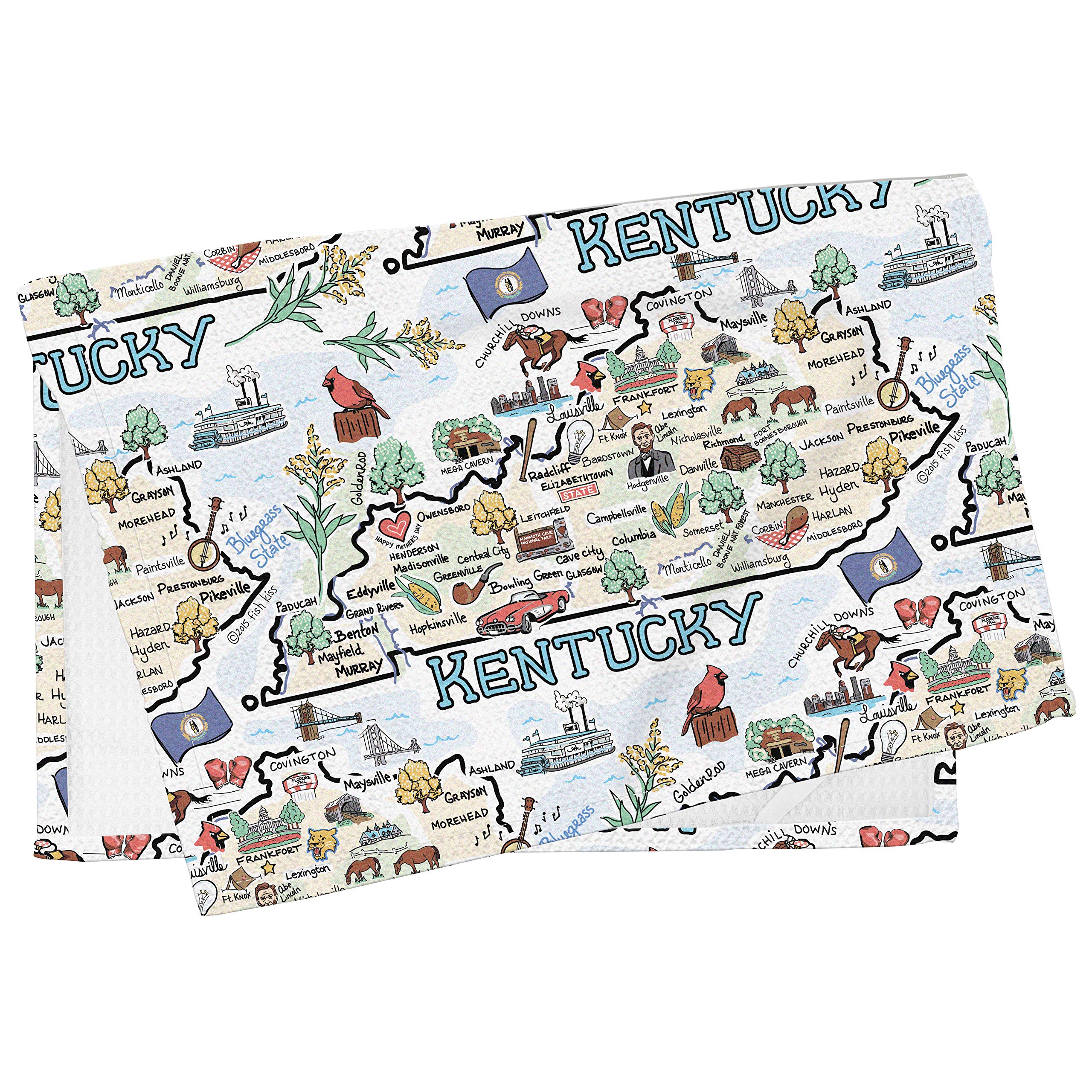 Fish Kiss 16''X24'' Kentucky Map Towel Is 100% Microfiber Waffle Weave Help You Explore In Detail - Our Super Absorbent & Soft,