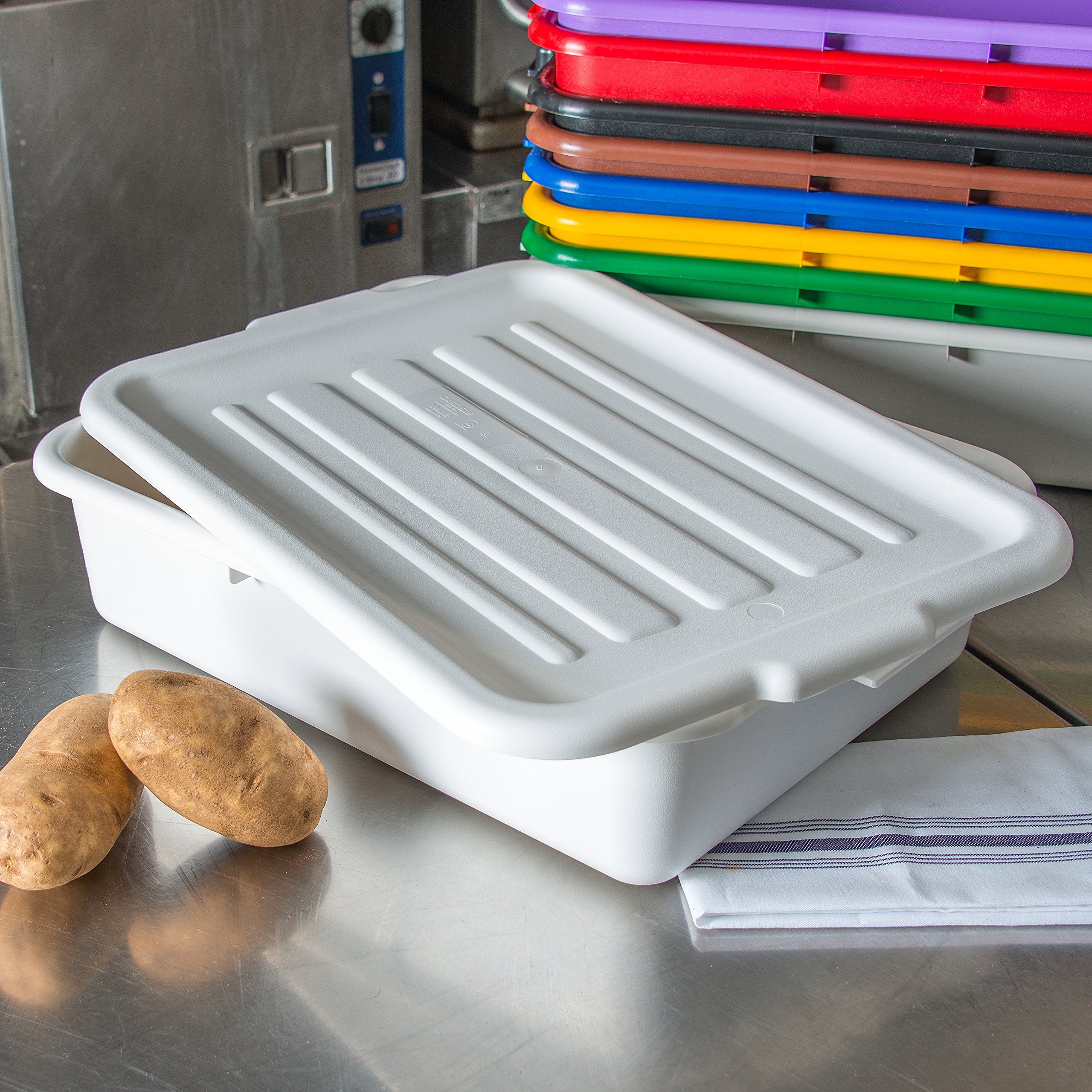 Carlisle FoodService Products Comfort Curve Tote Box Universal Lid Bus Box Lid with Handles for Industrial Kitchens Plastic  15 X 20 Inches  White