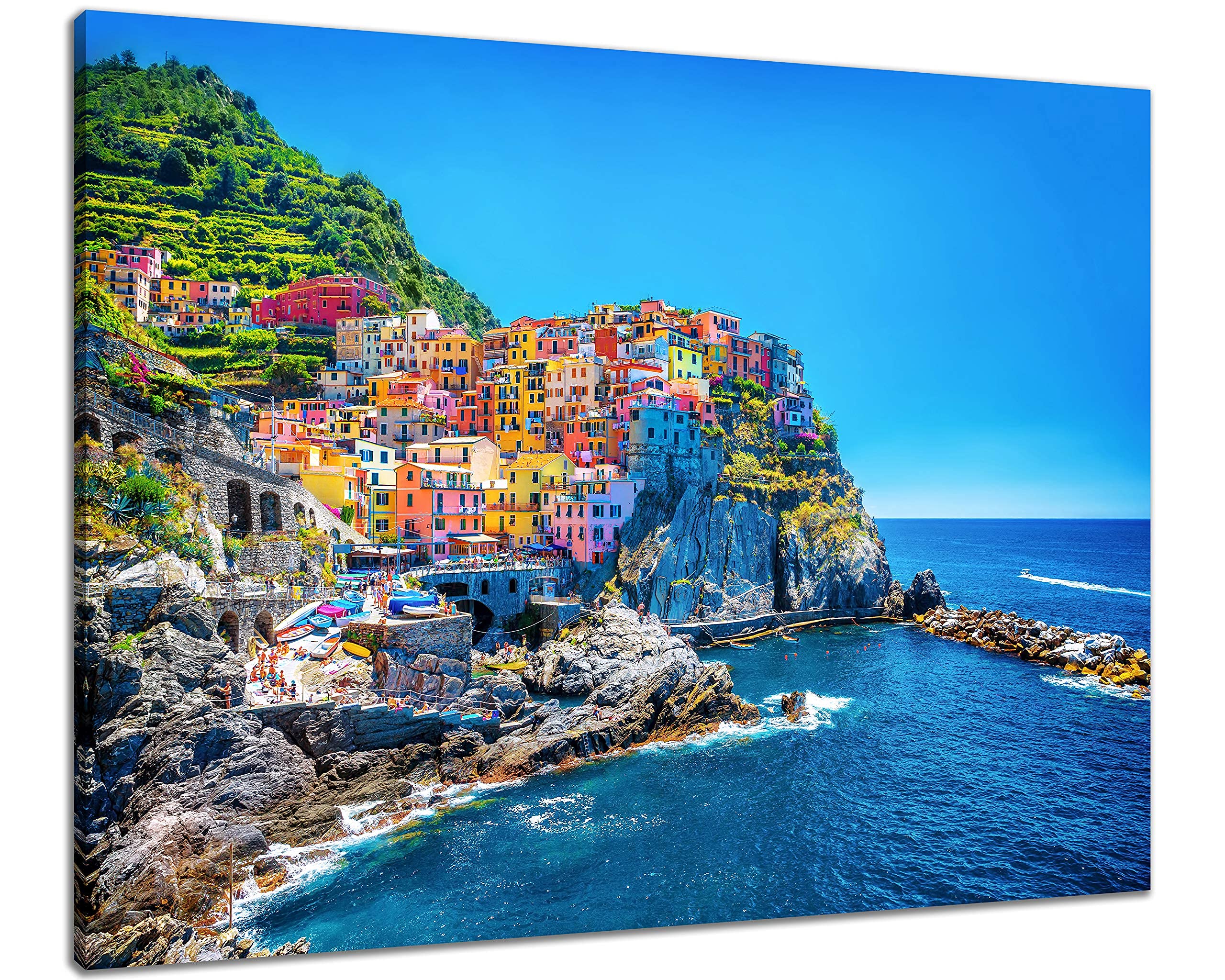 Nan Wind Modern Canvas Painting Wall Art Cityscape Traditional Port Mediterranean Sea Cinque Terre Italy Coast Landscape Print O