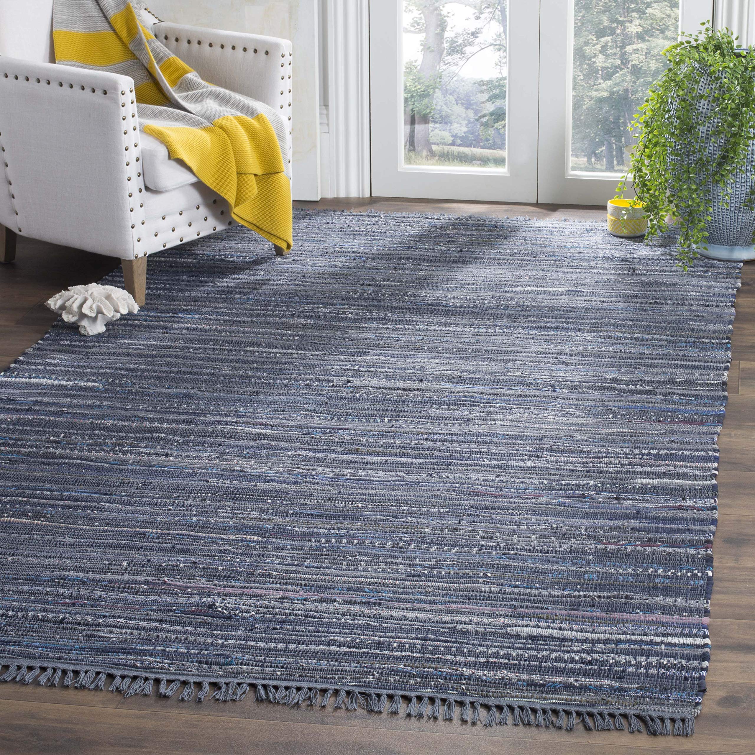 SAFAVIEH Rag Rug Collection Accent Rug - 3 x 5, Ink & Multi, Handmade Boho Stripe Cotton, Ideal for High Traffic Areas in Entr