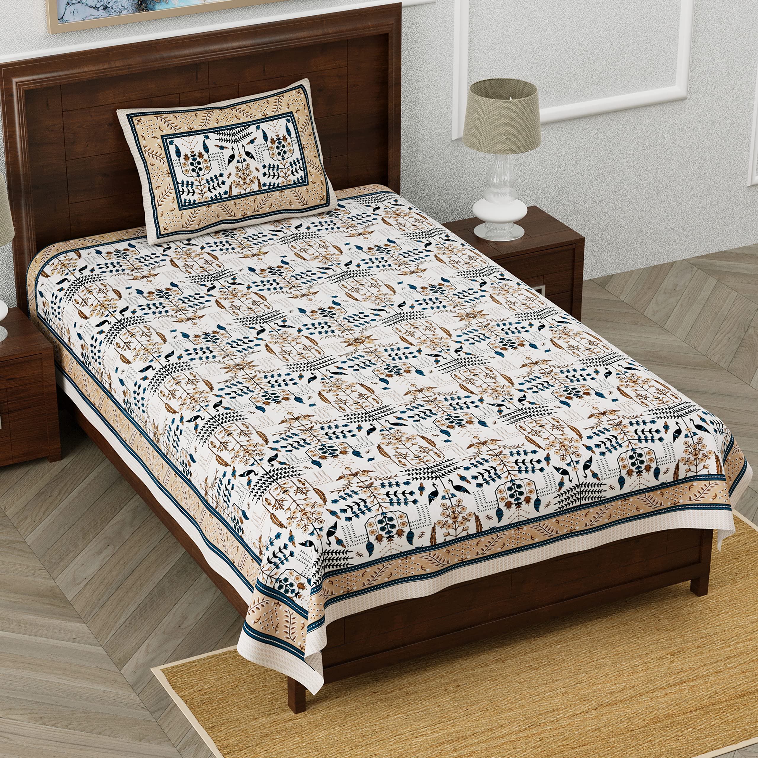 Easygoods Cotton Bedsheet For Single Bedsheet With 1 Pillow Cover 60X90 Inch, Handcrafted Bed Sheets (Brown)