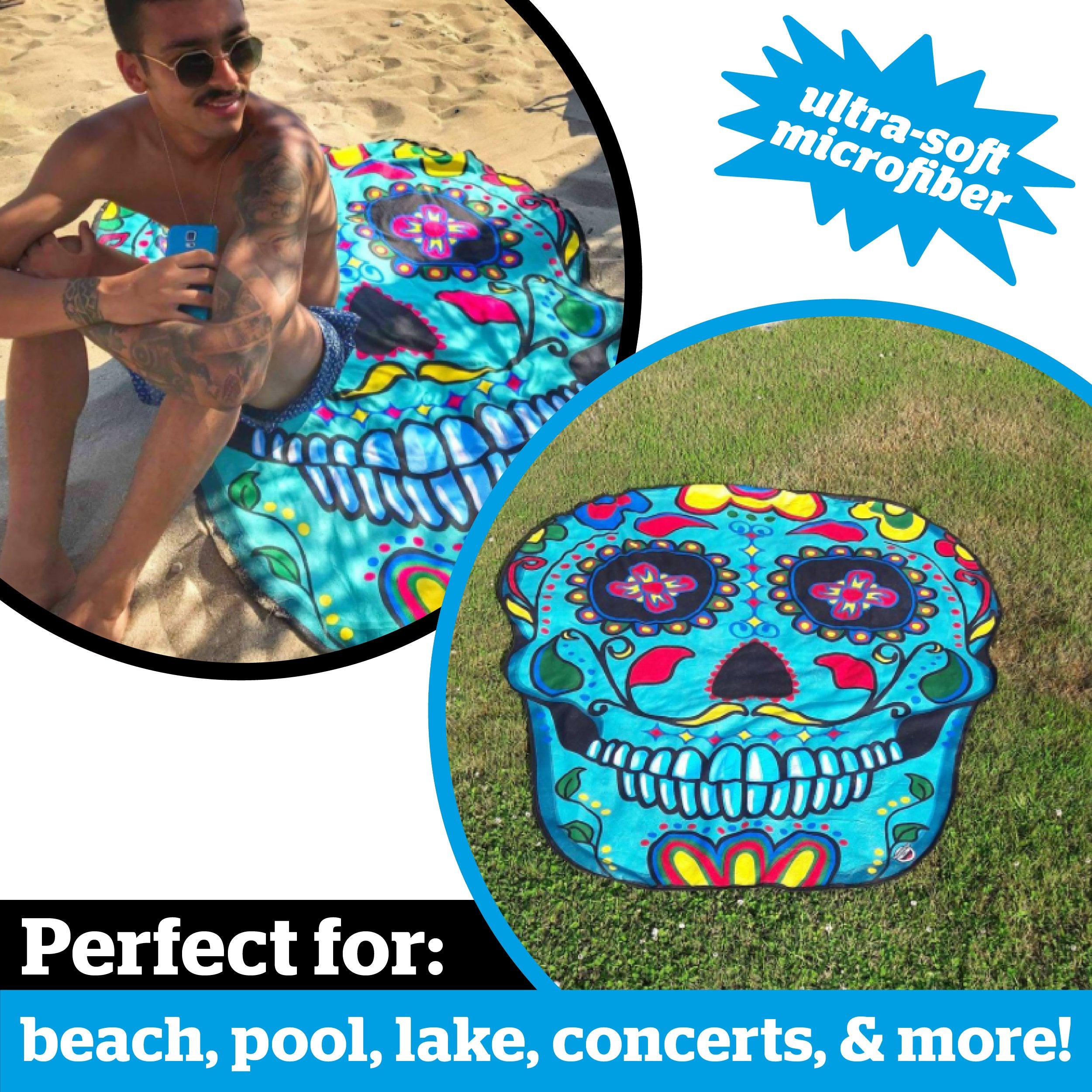 Bigmouth Inc Giant Beach Blanket, Fun Summer Beach Towel, Large Size For Kids Teens & Adults, Quick Dry Microfiber Material - Su