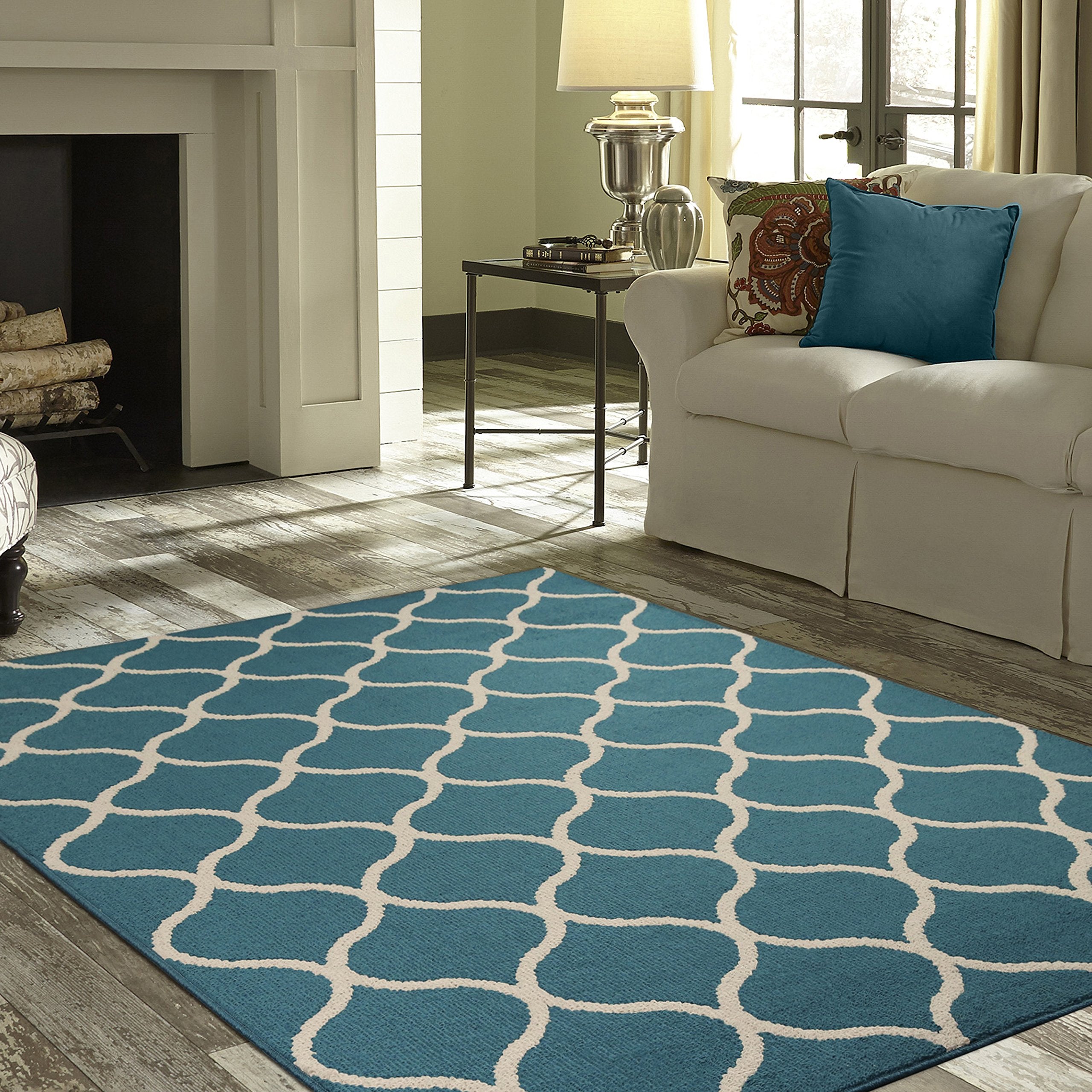 Maples Rugs Rebecca Contemporary Area Rugs for Living Room & Bedroom [Made in USA], 5 x 7, Teal/Sand