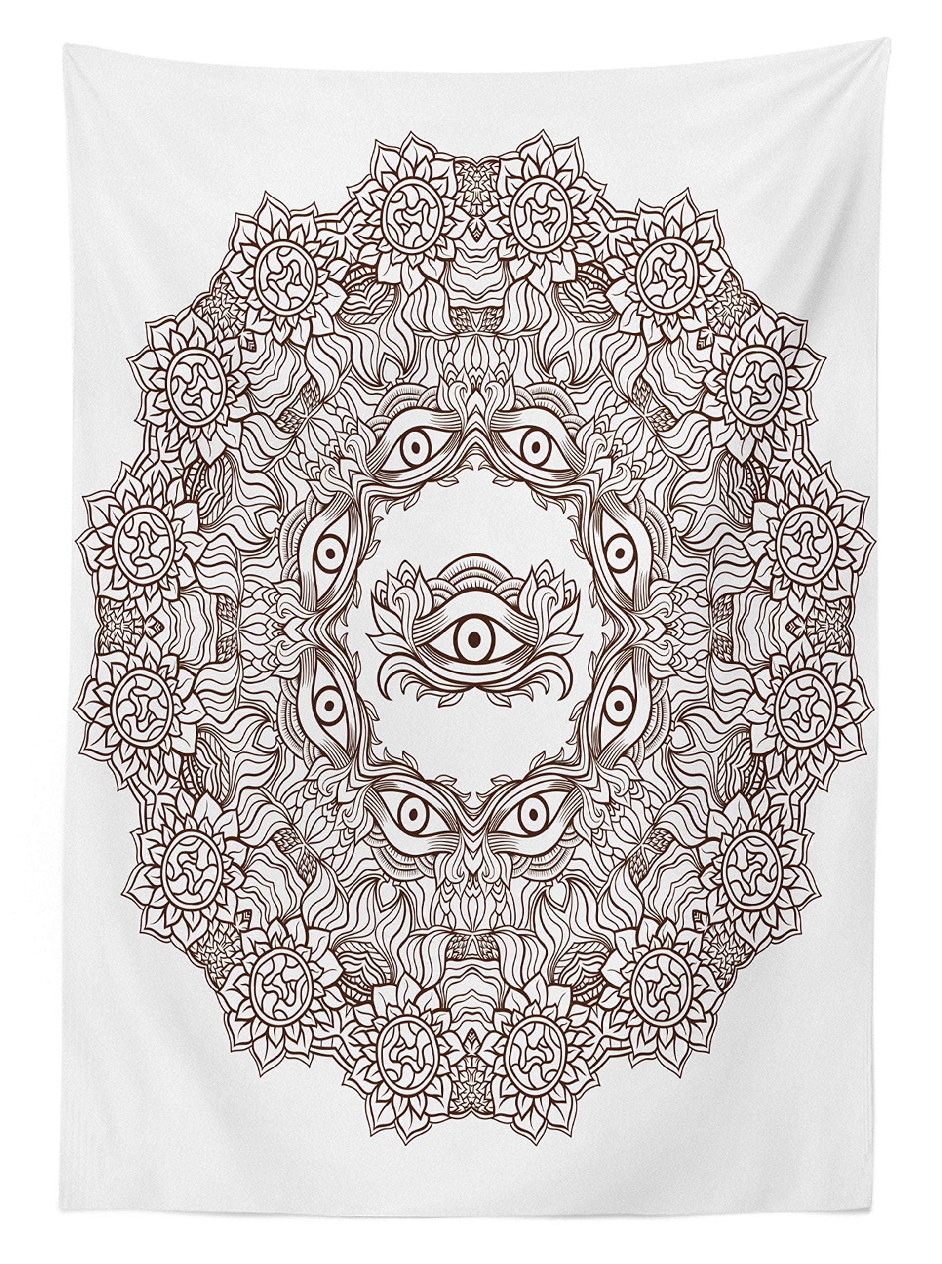 Ambesonne Occult Tablecloth, Lace Mandala With The Eye Of Providence In Alchemy Boho Magic Print, Rectangular Table Cover For Di