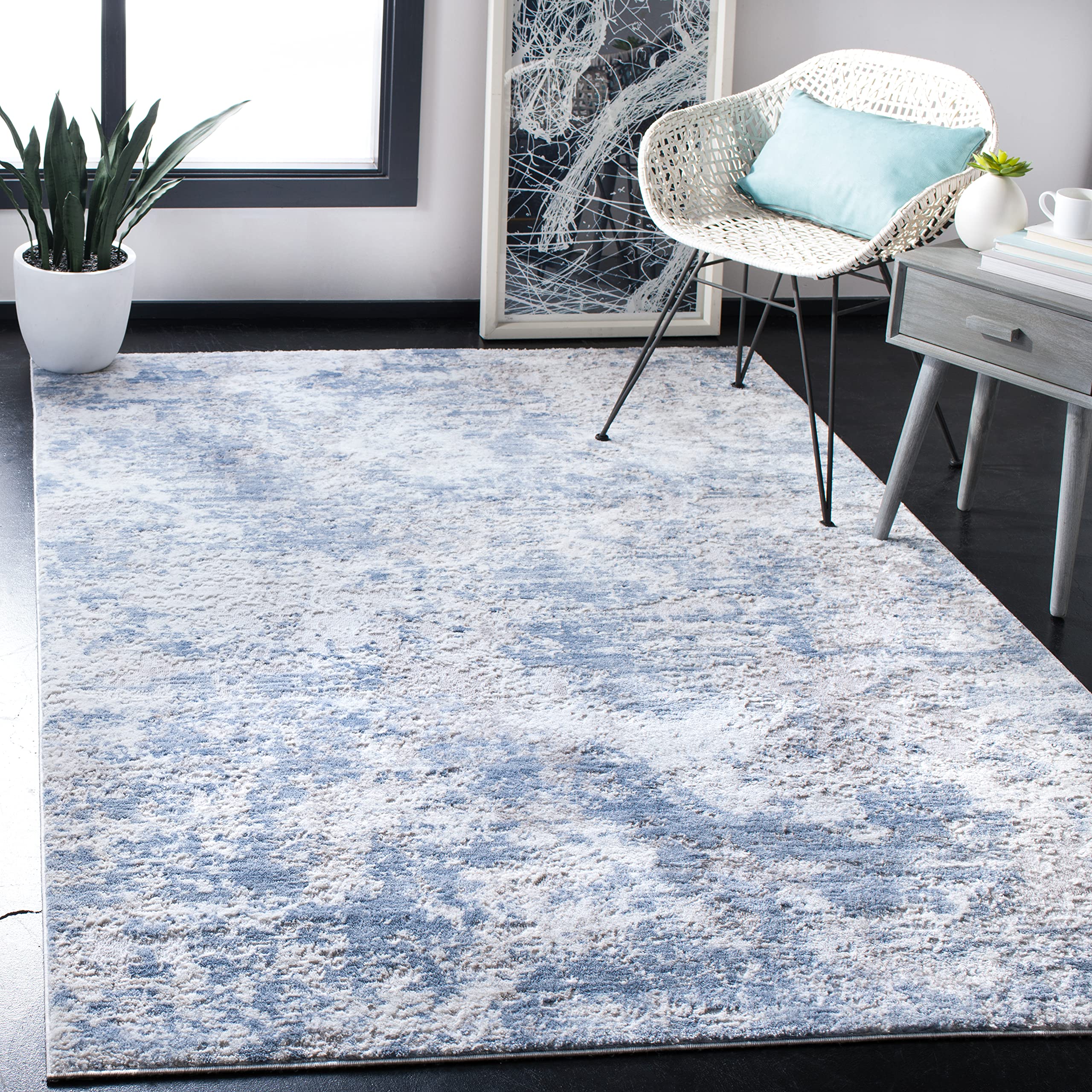 SAFAVIEH Amelia Collection Accent Rug - 3 x 5, Grey & Blue, Modern Abstract Design, Non-Shedding & Easy Care, Ideal for High T