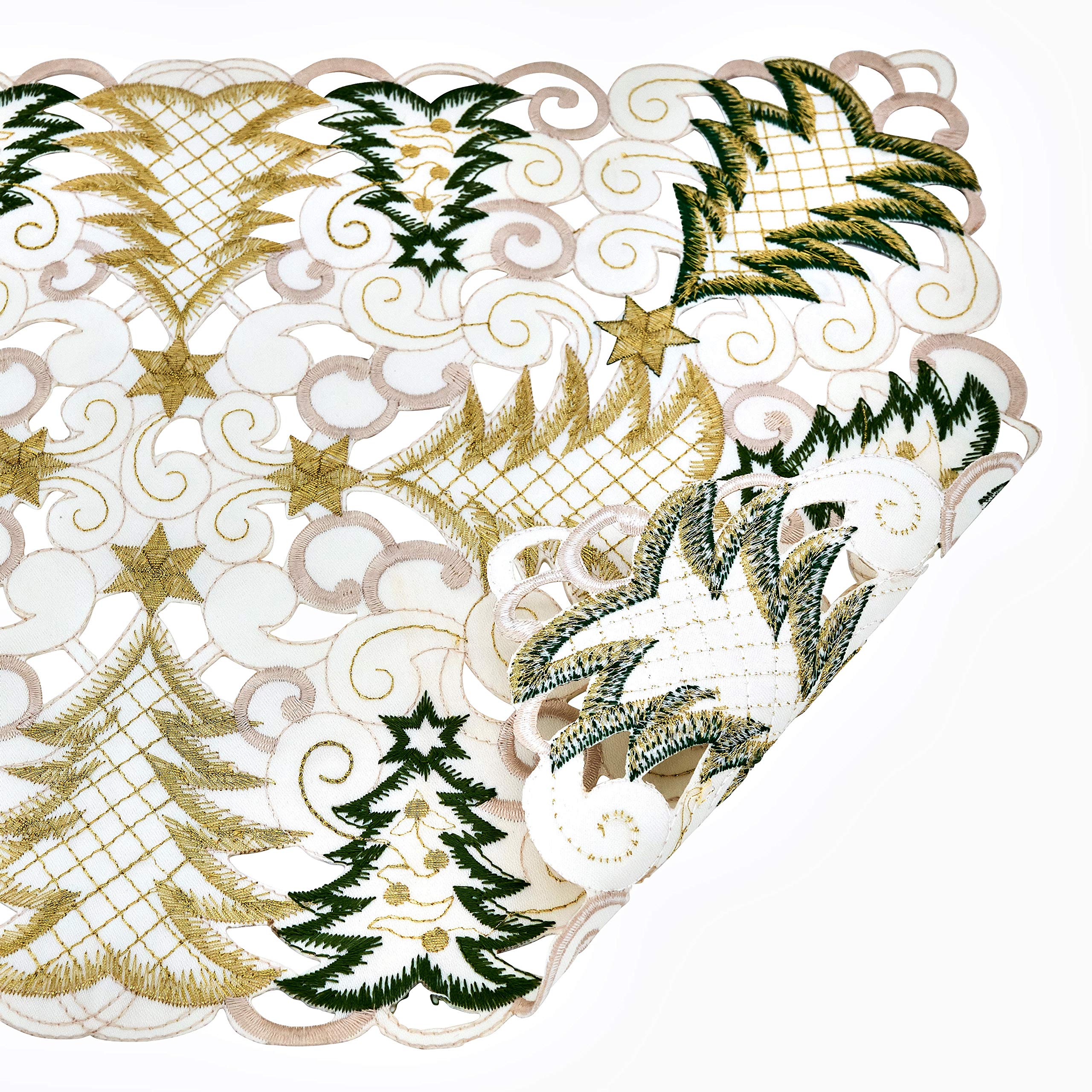 Saro Lifestyle Qx296.W1420B Panettone Collection Christmas Tree Cutwork Placemat (Set Of 4), 14'' X 20'', White