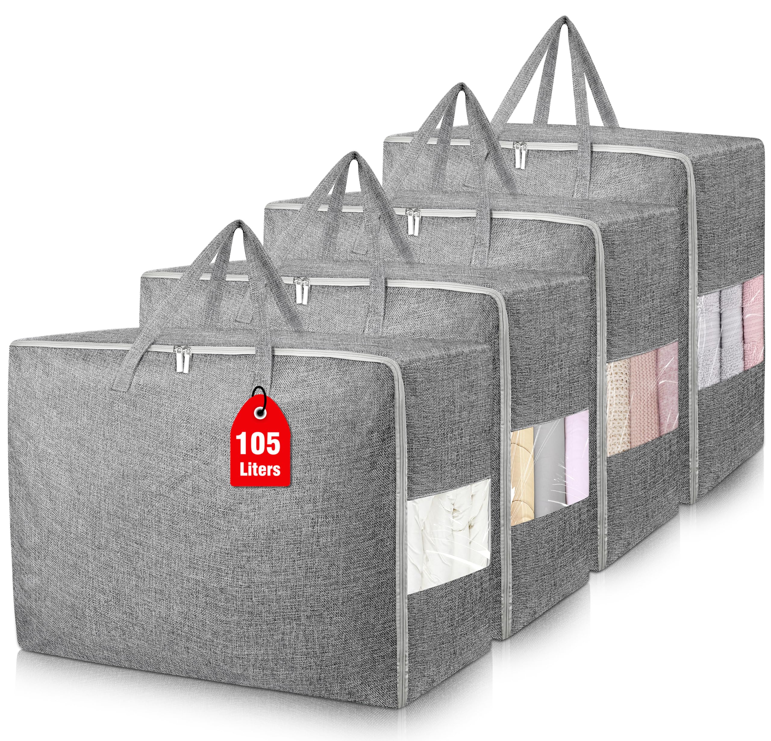 4Pack 105L Extra Large Storage Bags, Folding Moving Comforter Blanket Storage Bags Closet Organizers and Storage Containers for