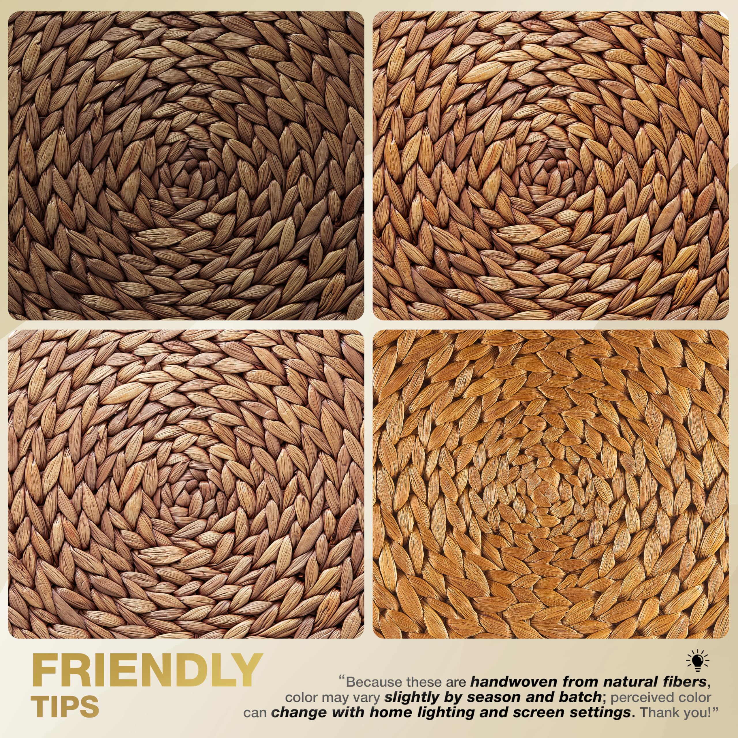 Bluewest Woven Placemats, (Sizes:118-135-15) Round Placemats Rattan Placemats, Wicker Water Hyacinth Placemats, Braided Placemat