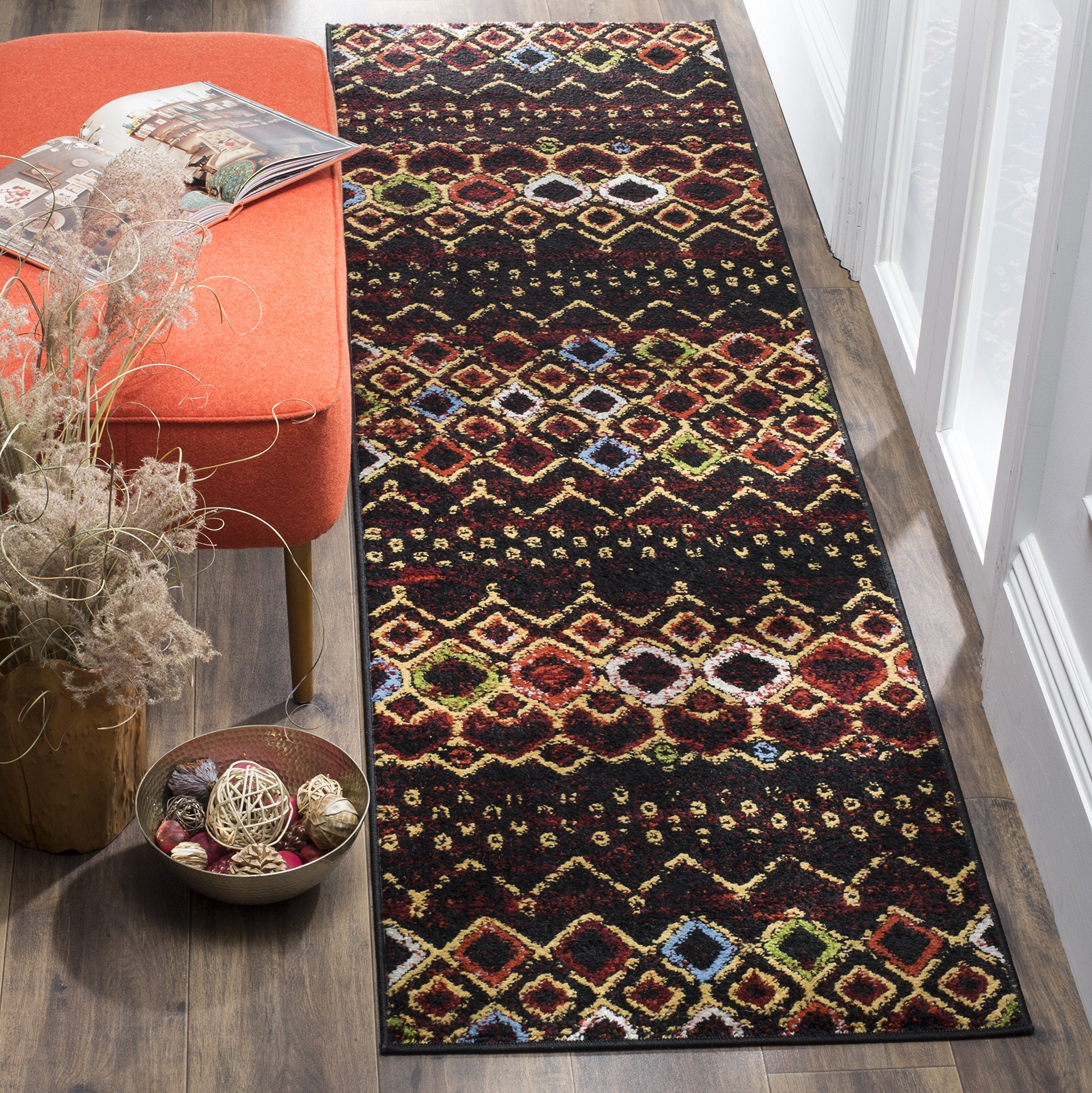 SAFAVIEH Amsterdam Collection Runner Rug - 23 x 14, Black & Multi, Moroccan Boho Design, Non-Shedding & Easy Care, Ideal for H