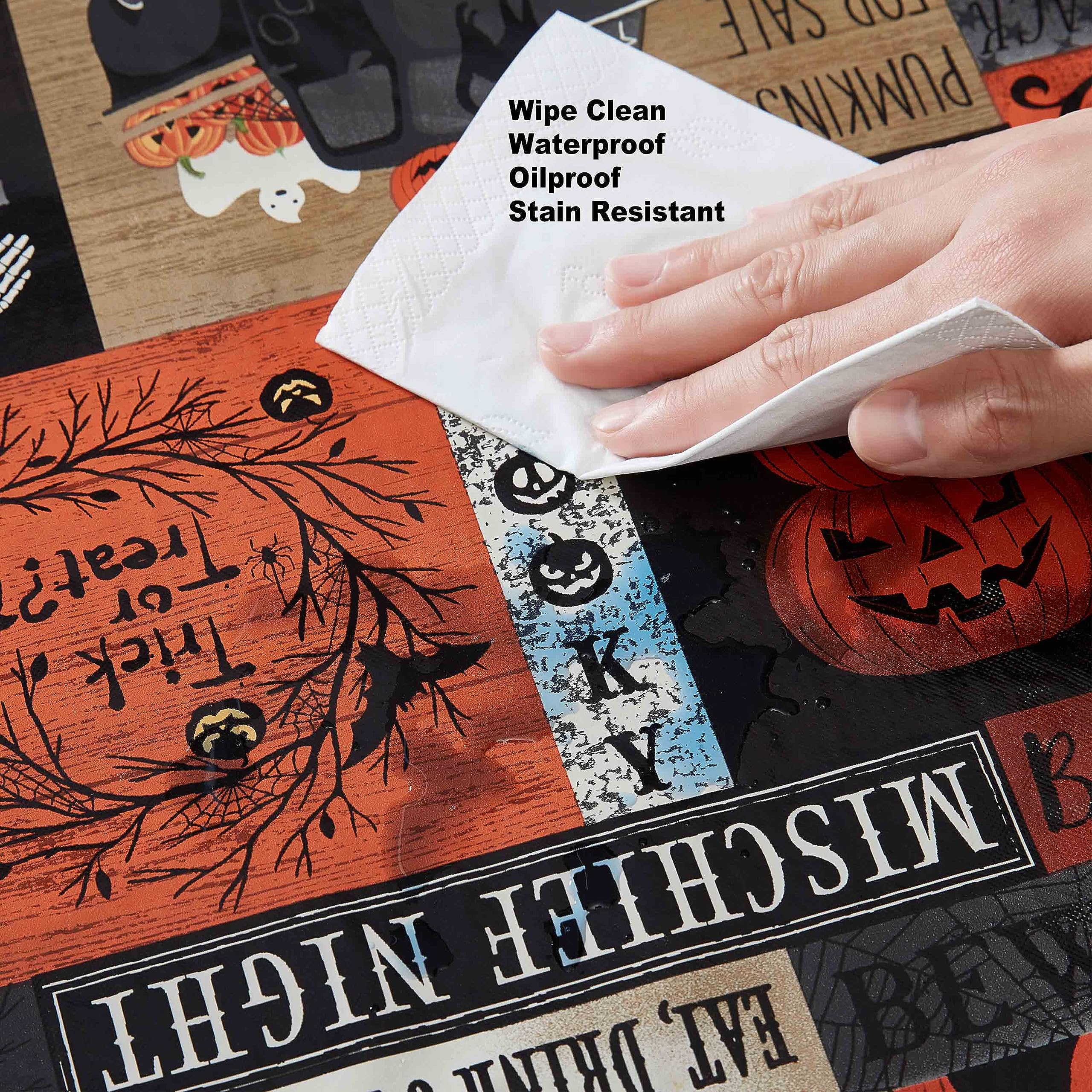 Newbridge Halloween Rustic Spooky Farm 70 Inch Round Vinyl Tablecloth With Flannel Backing, Scary Country Farmyard Ghosts, Haunt