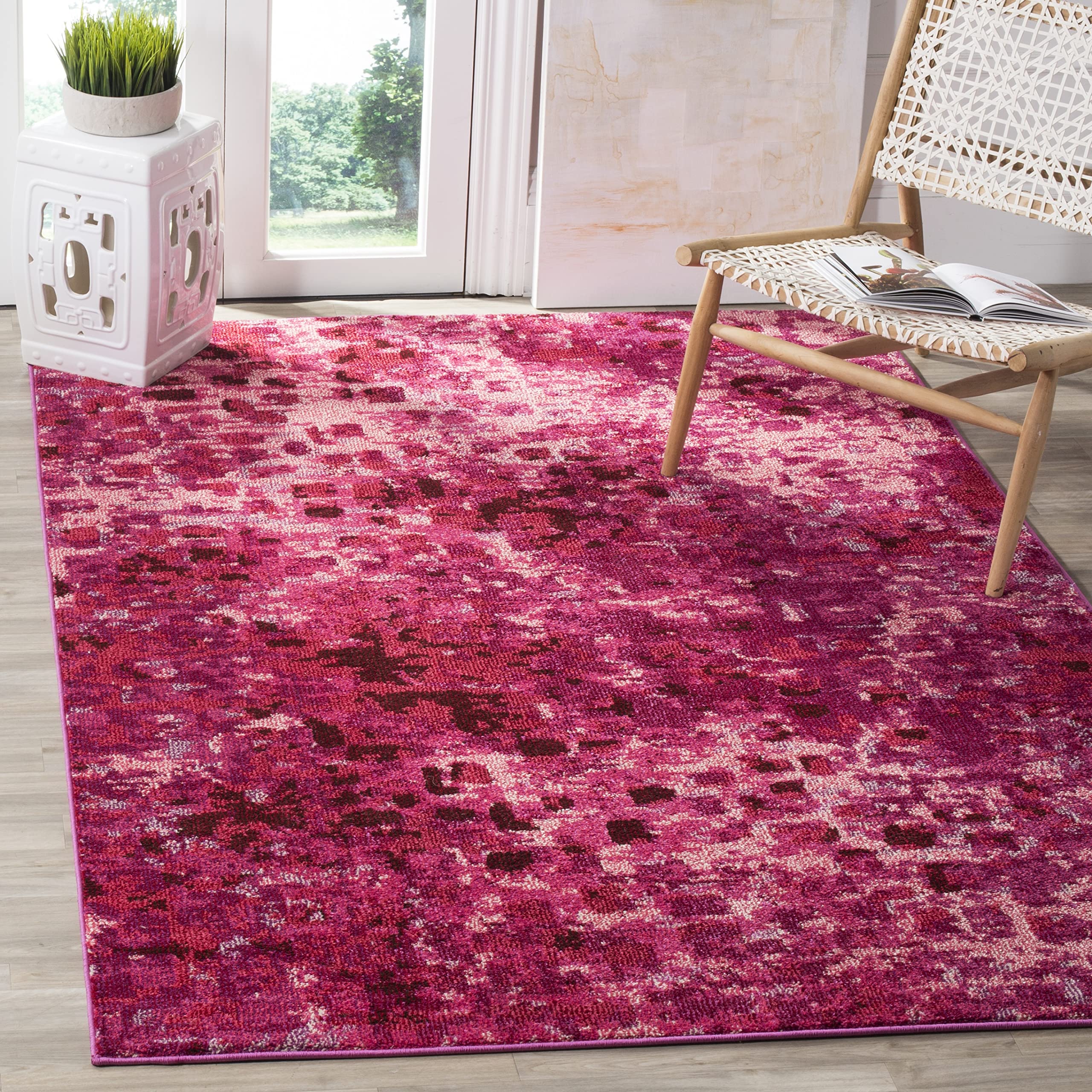 SAFAVIEH Monaco Collection Area Rug - 8 x 11, Fuchsia, Boho Chic Abstract Watercolor Design, Non-Shedding & Easy Care, Ideal f