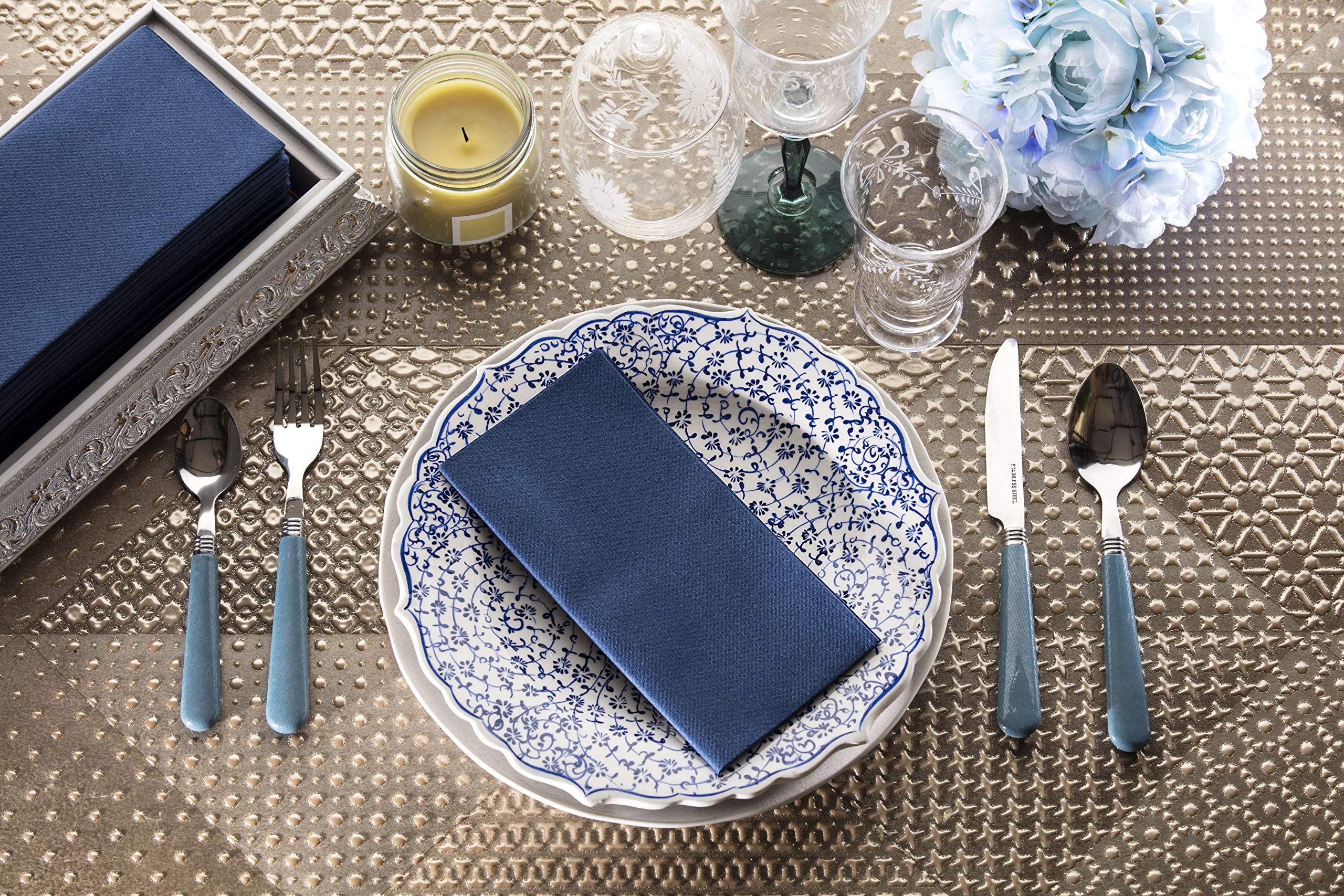Navy Napkins  Linen Feel Disposable Cloth Like Paper Dinner Napkins  Hand Towels  Soft  Absorbent  Paper Hand Towels for Bathroom Kitchen Parties Weddings or Events  50 Pack