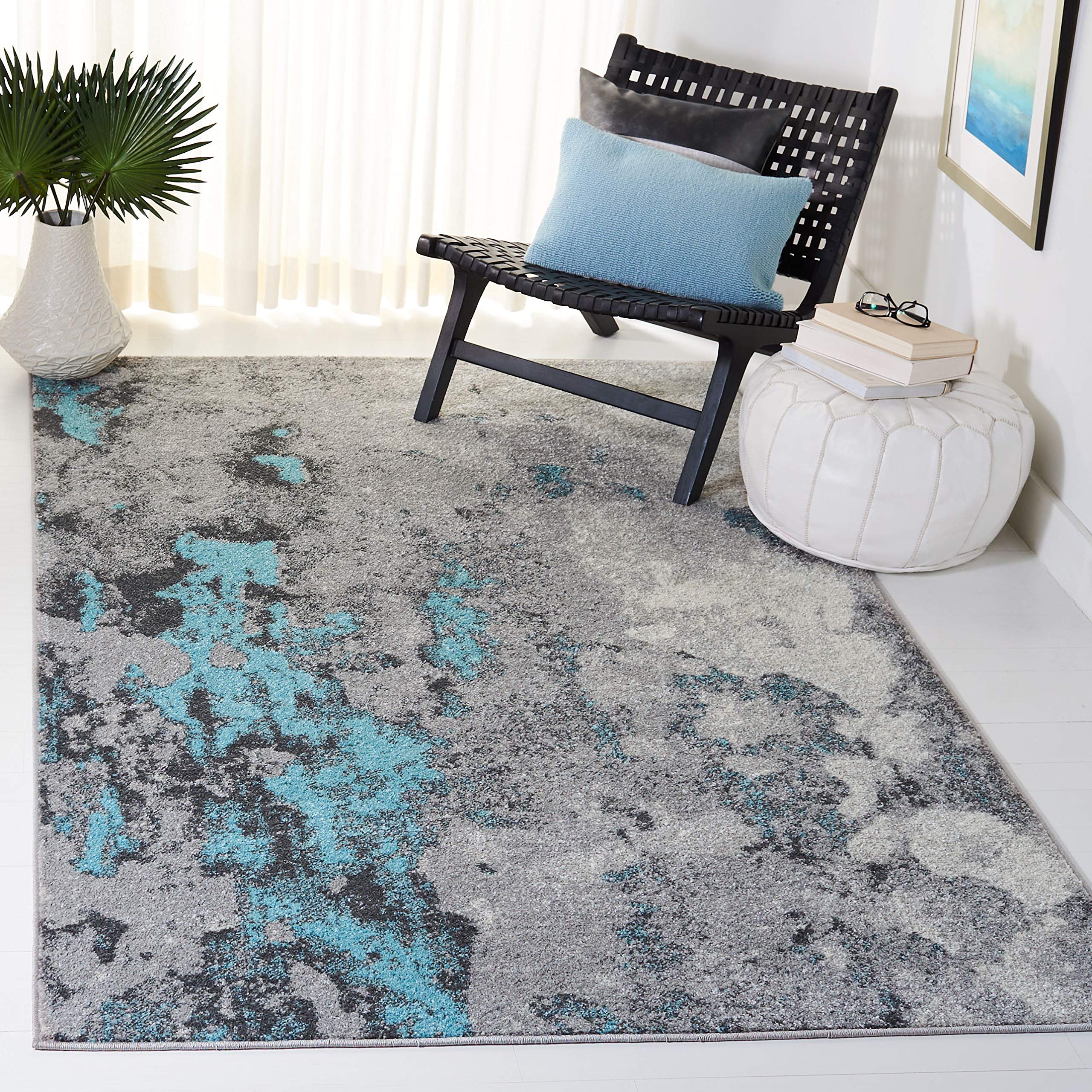 SAFAVIEH Adirondack Collection Accent Rug - 3 x 5, Turquoise & Grey, Modern Abstract Design, Non-Shedding & Easy Care, Ideal f