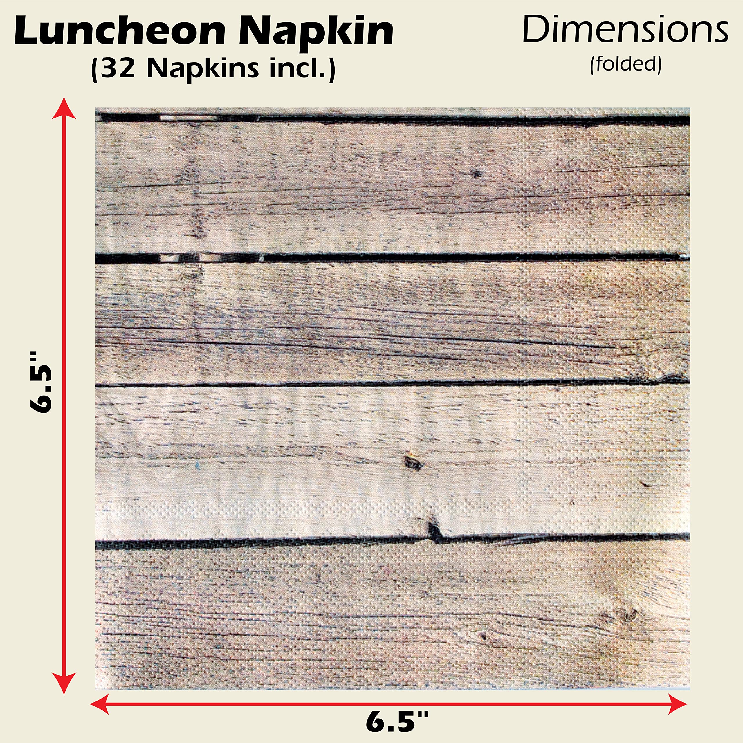 Havercamp Barnwood Luncheon Napkins (32 pcs.)! 32 Authentic Farm Table Large Napkins. 6.5 inch Square (folded) in Rustic Barnwood Graphics. Pair with other items in the Farm Table Collection!