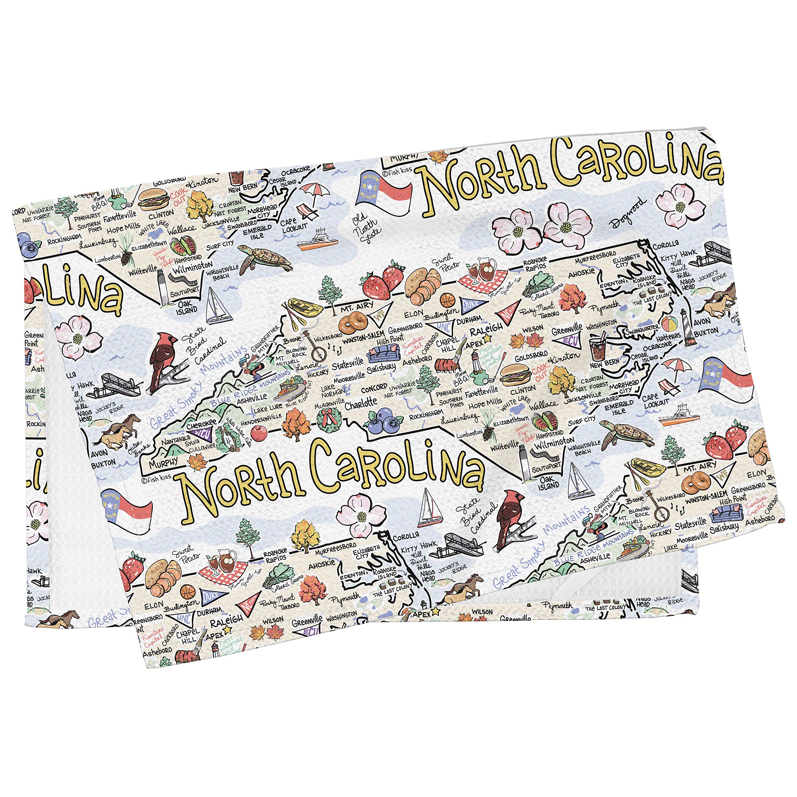 Fish Kiss 16''X24'' North Carolina Map Towel Is 100% Microfiber Waffle Weave Help You Explore In Detail - Our Super Absorbent &