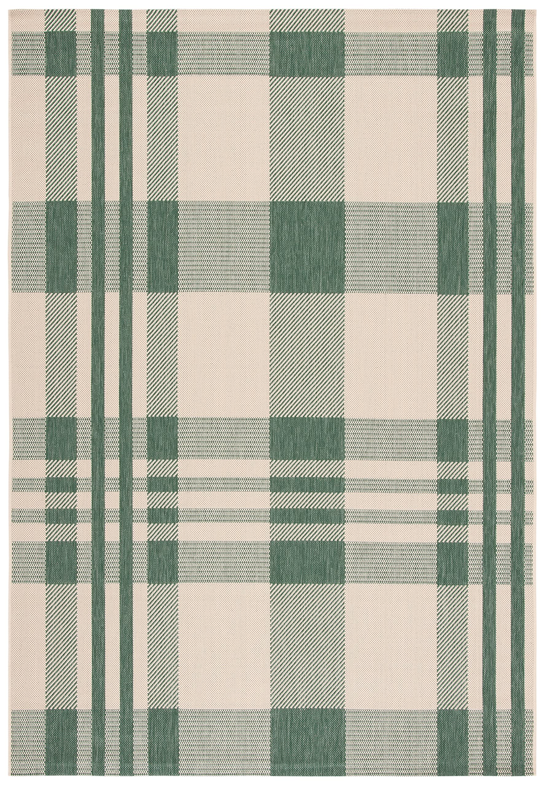 SAFAVIEH Courtyard Collection 2 x 37 Green/Beige CY6201 Modern Farmhouse Plaid Indoor/ Outside Waterproof Easy cleansingPatio 