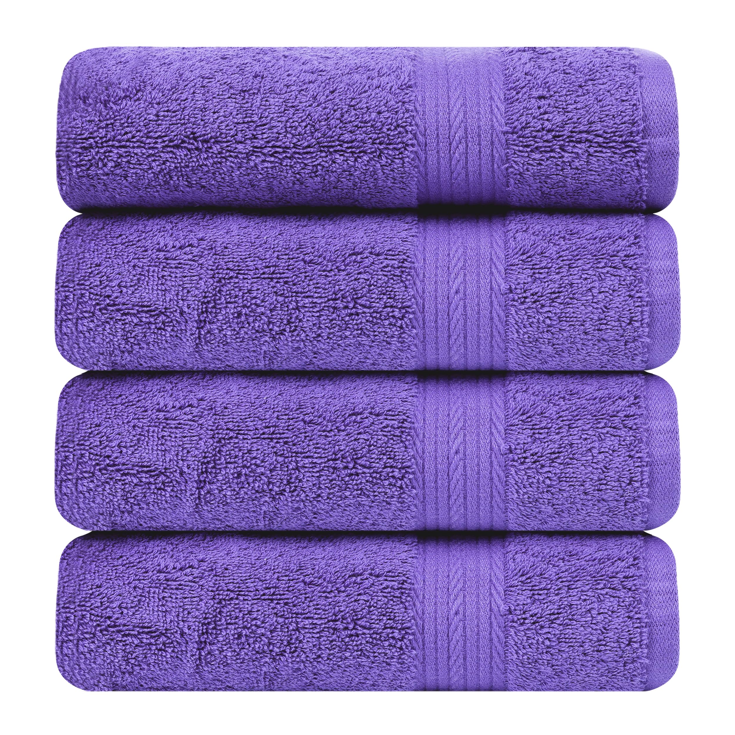 Ample Decor Hand Towels for Bathroom 18 X 28 Inch 600 GSM 100% Cotton  Soft Absorbent - 4 Pcs Purple