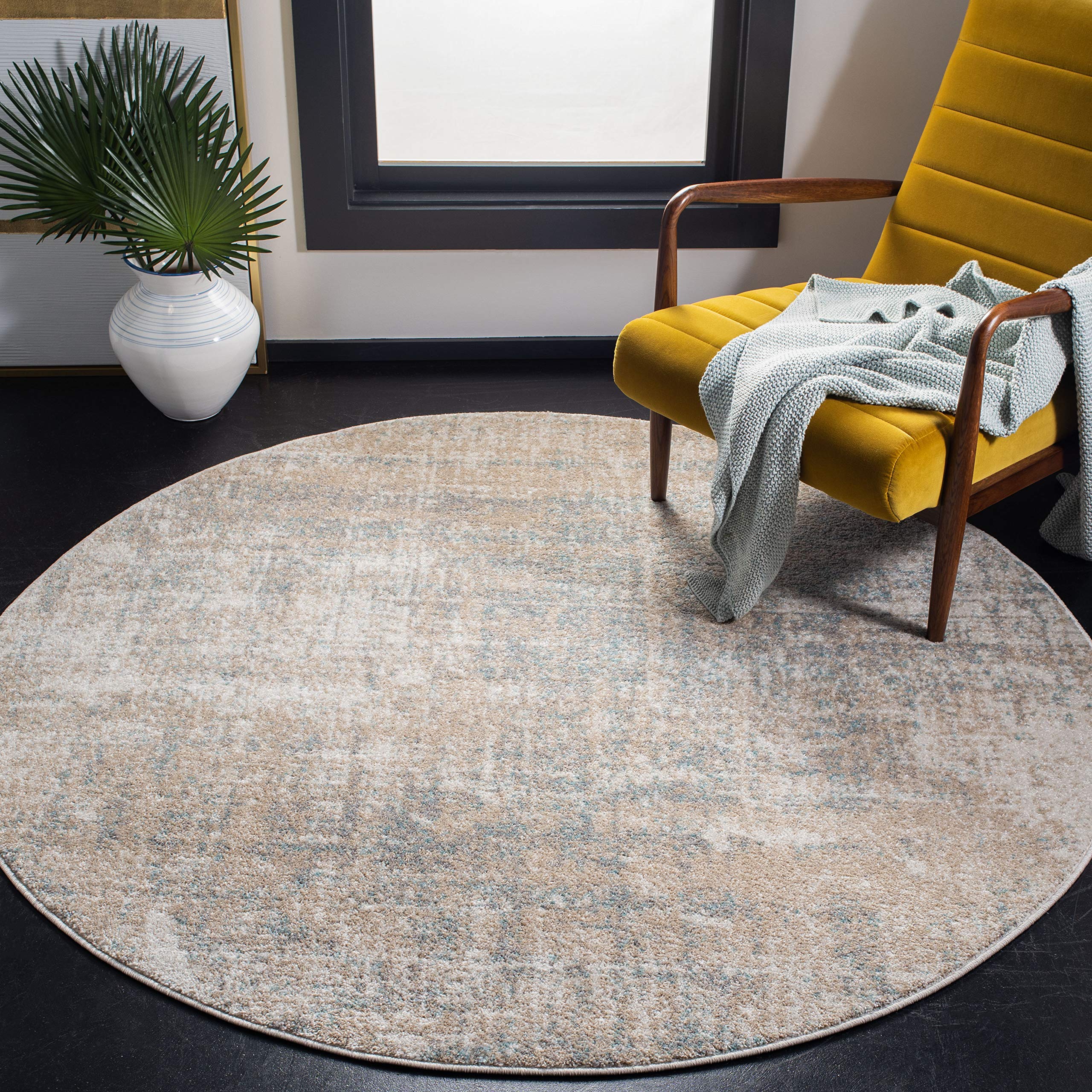 SAFAVIEH Adirondack Collection 4 Round Beige / Slate ADR207B Modern Abstract Non-Shedding Dining Room Entryway Foyer Living Roo