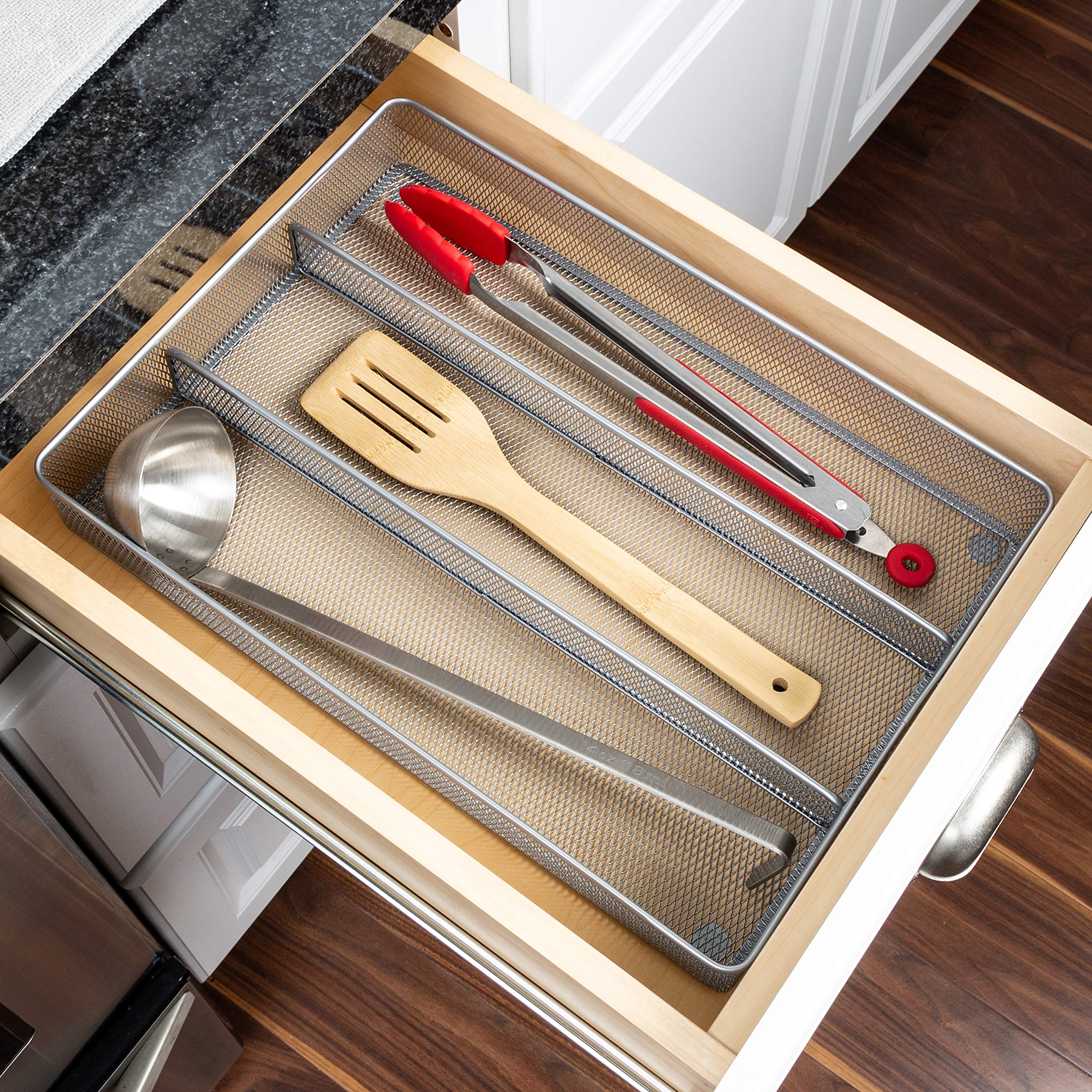 Honey-Can-Do Kch-02157 Steel Mesh 3-Compartment Cutlery Utensil Organizer, Silver