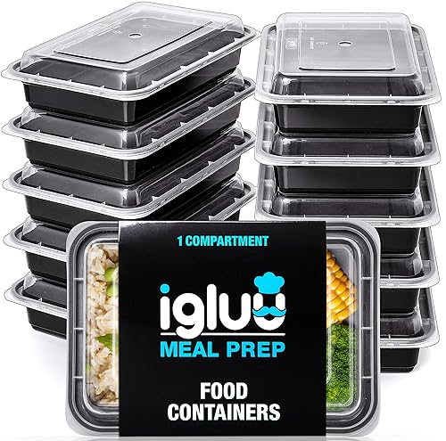 Igluu Meal Prep containers 10 pack] 1 compartment with Airtight Lids - Plastic Food Storage Bento Box - BPA Free - Reusable Lunch Boxes - Microwavable  Freezer and Dishwasher Safe (28 oz)