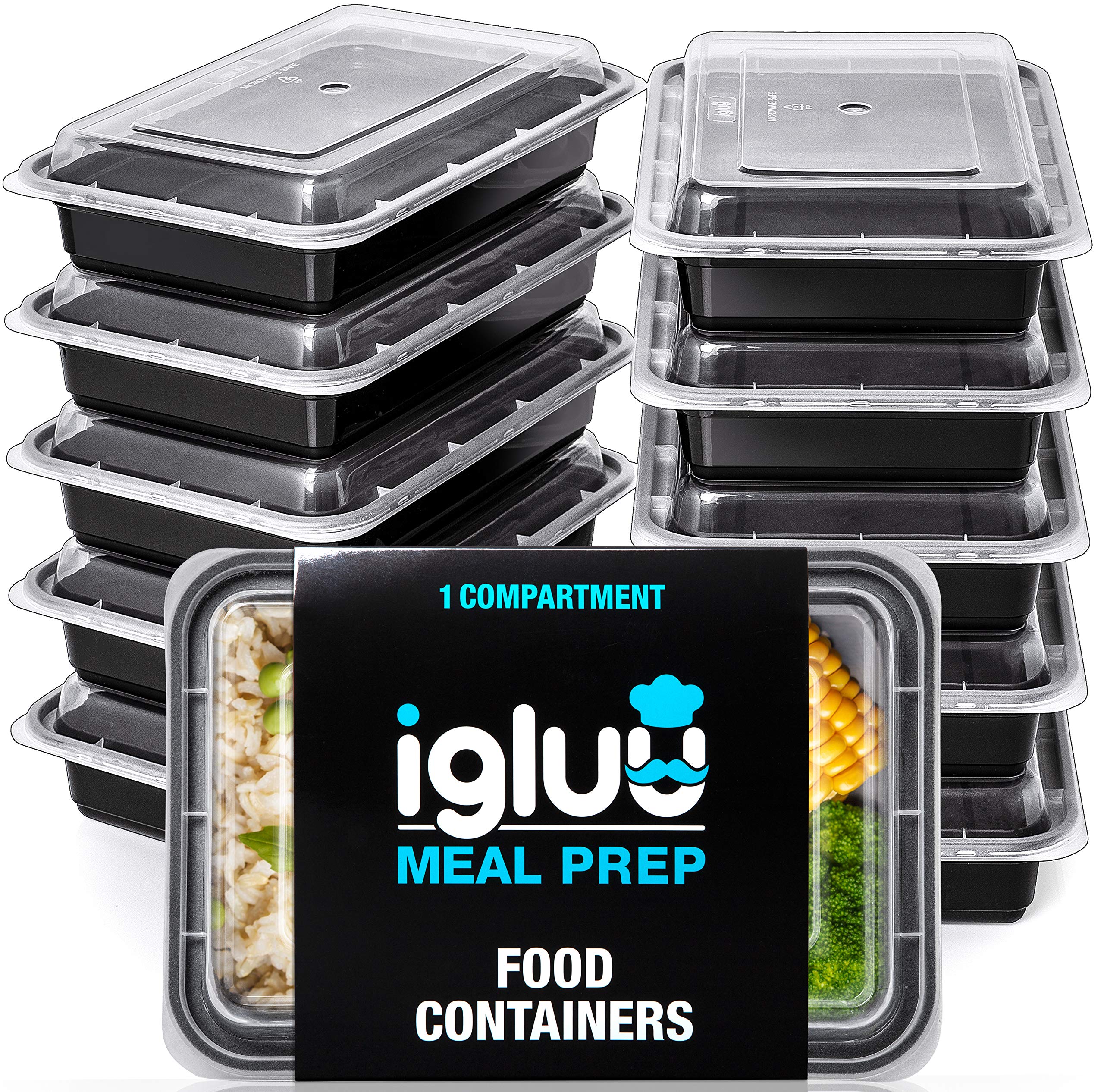 Igluu Meal Prep Containers 10 Pack] 1 Compartment With Airtight Lids - Plastic Food Storage Bento Box - Bpa Free - Reusable Lunc