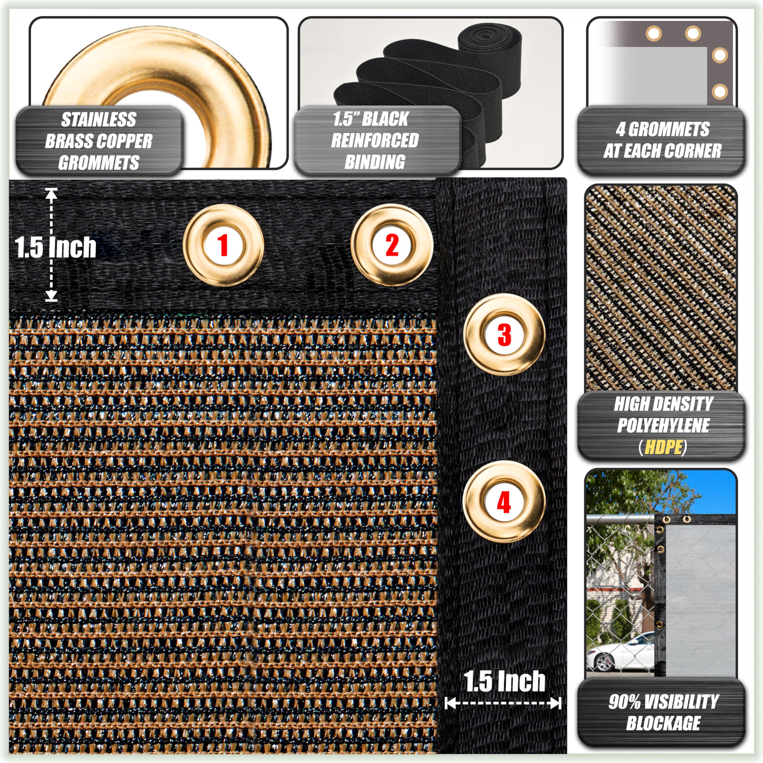 Colourtree Customized Size Fence Screen Privacy Screen Brown 8 X 150 - Commercial Grade 170 Gsm - Heavy Duty - 3 Years Warranty