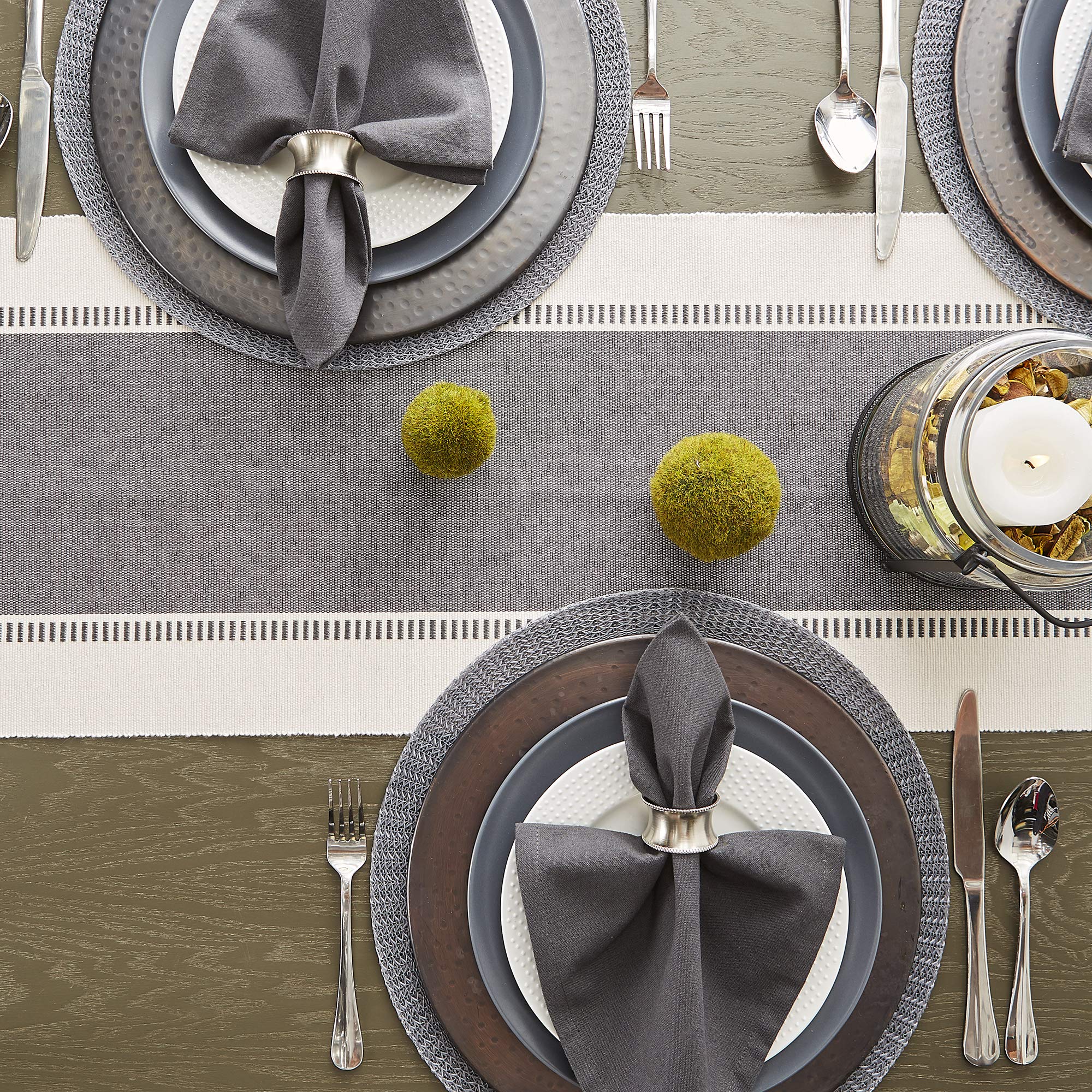 DII Dobby Stripe Woven Table Runner  13x108 (13x113.5  Fringe Included)  Mineral Gray