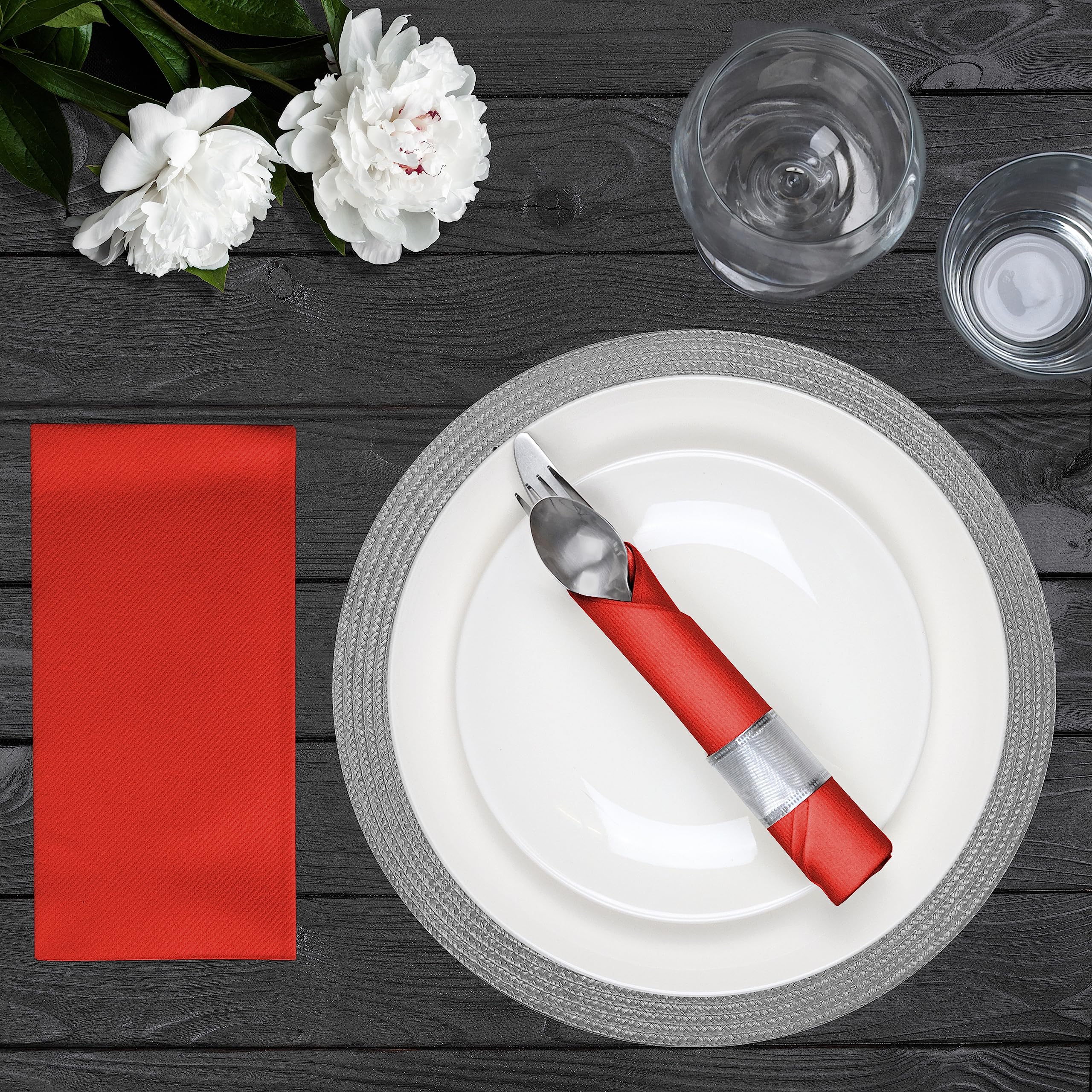 AH AMERICAN HOMESTEAD Red Napkins - Disposable Paper Napkins - Linen-Like Dinner Napkins/Wedding Table Napkins - Party Essentials - Restaurant Quality Colored 15.75'' x 15.75'' Size (50 Count  Red)