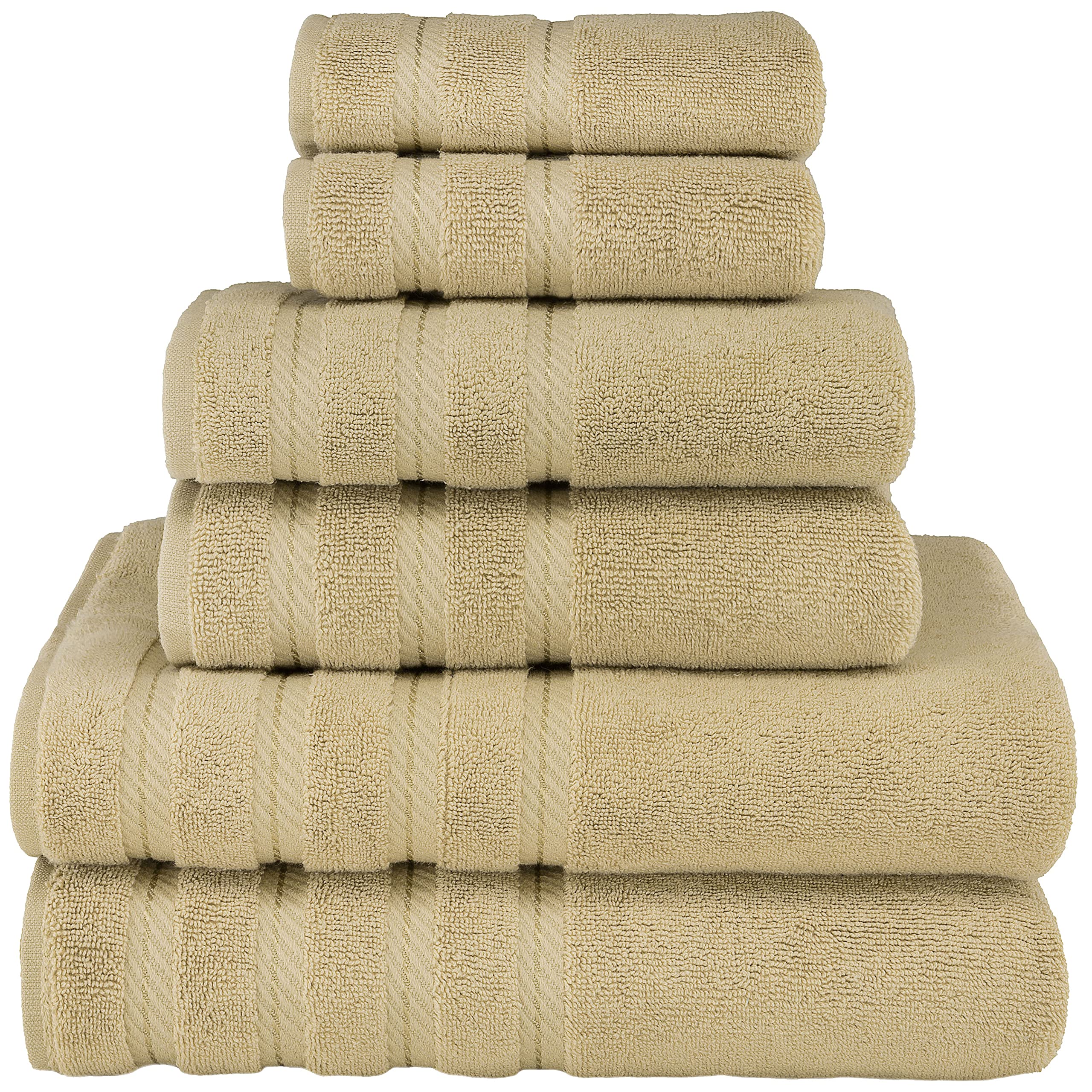 American Soft Linen 100% Carde Cotton 6 Piece Towel Set, 590 GSM Heavy Weight Soft Absorbent Turkish Towels for Bathroom, Sand T