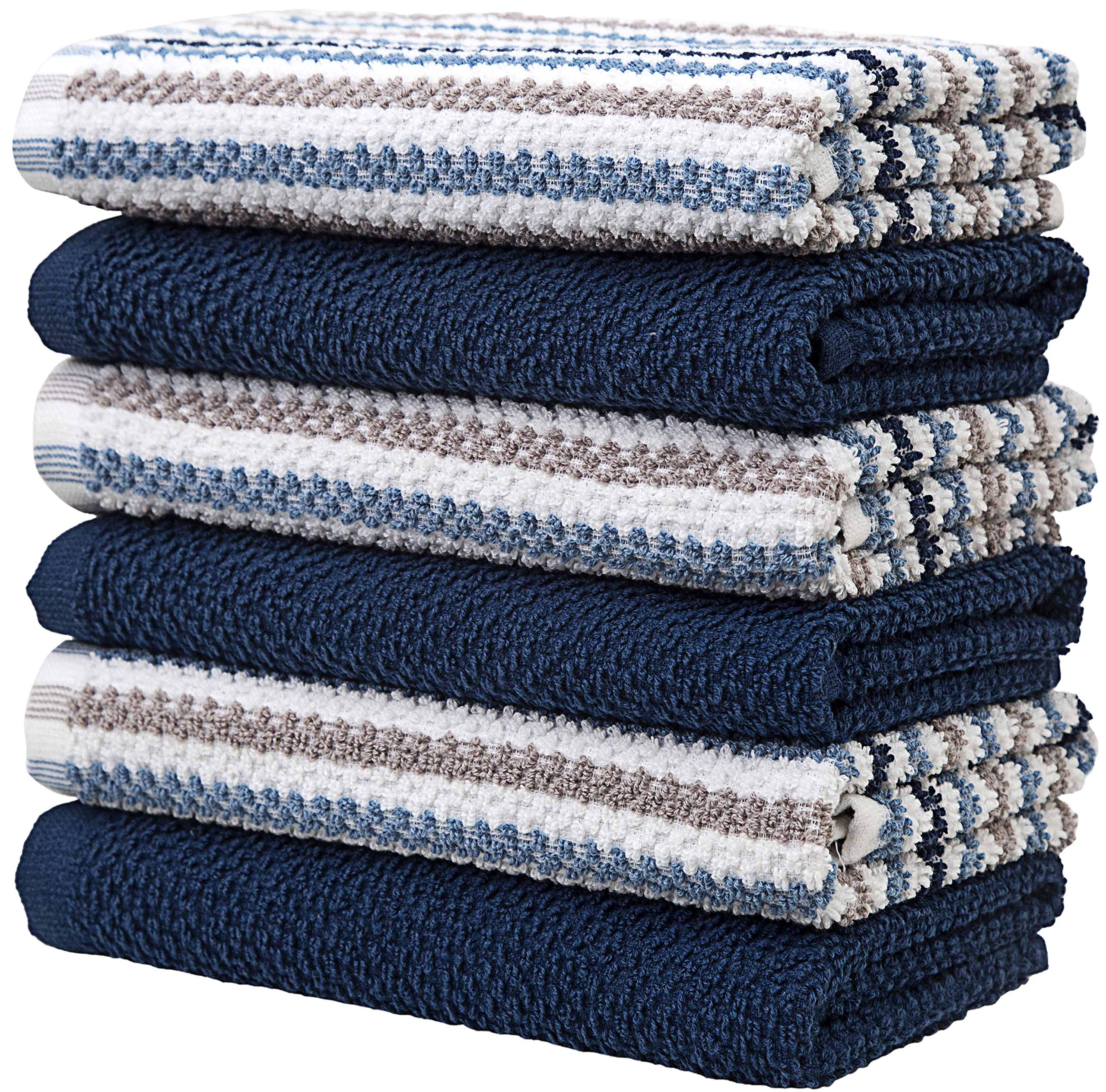 Premium Kitchen Towels (16   X 26   , 6 Pack) | Large Cotton Kitchen Hand Towels | Popcorn Striped Design | Dish Towels | 430 Gs