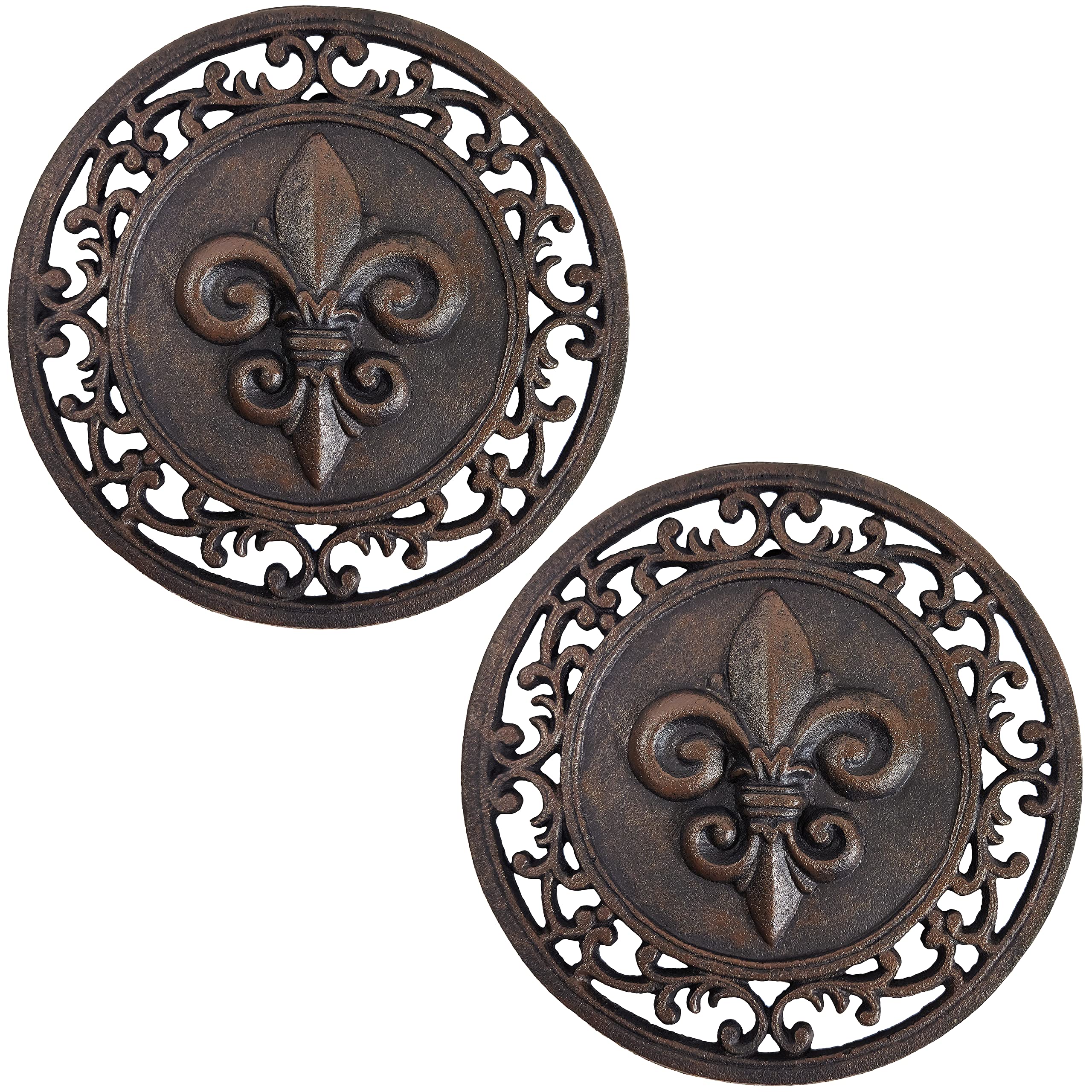 Lulu Decor,100% Cast Iron Oval Fleur De Lis Trivet, Set Of 2, Beautiful Intricate Design In Antique Brown Finish