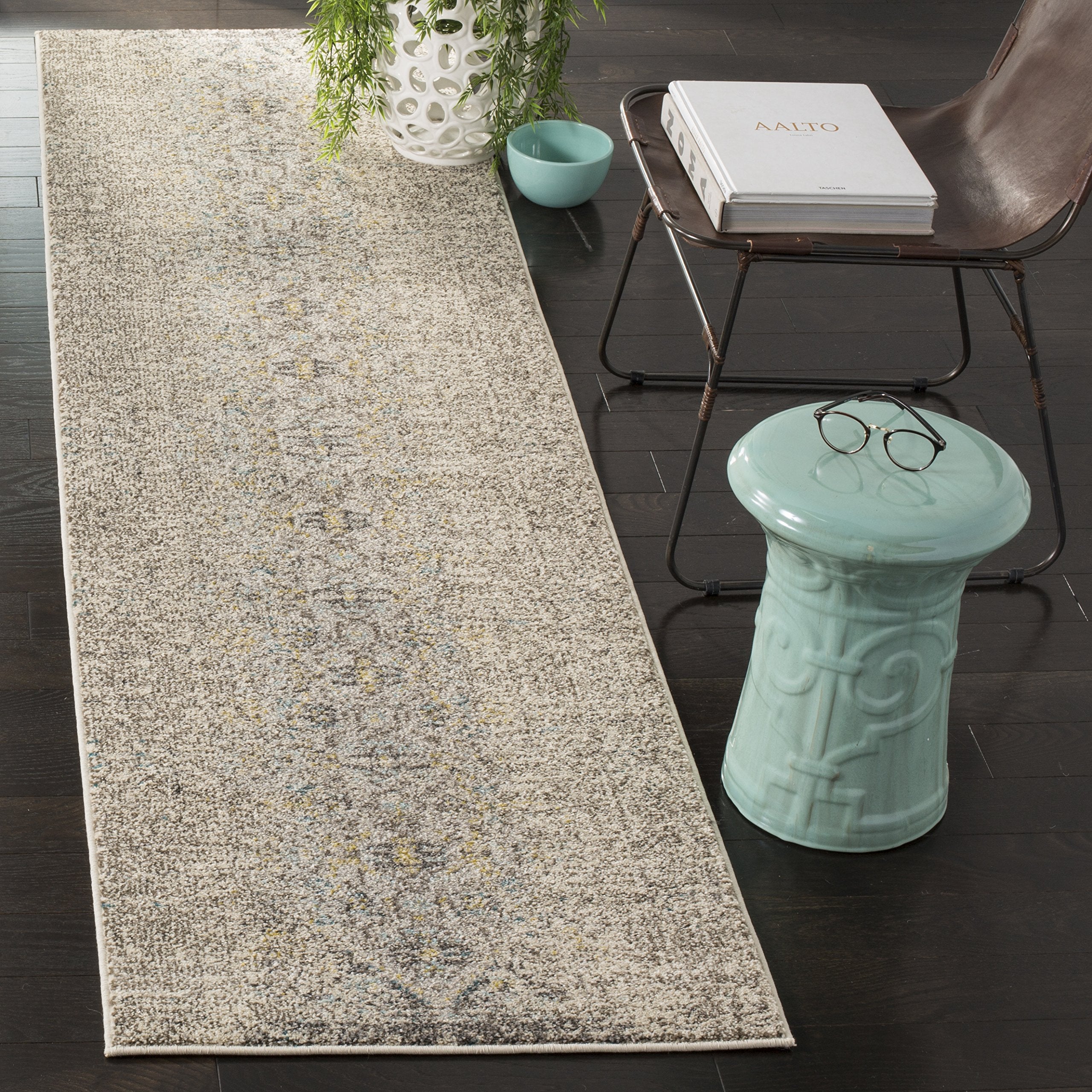 SAFAVIEH Monaco Collection Runner Rug - 22 x 12, Grey & Multi, Modern Boho Abstract Distressed Design, Non-Shedding & Easy Car